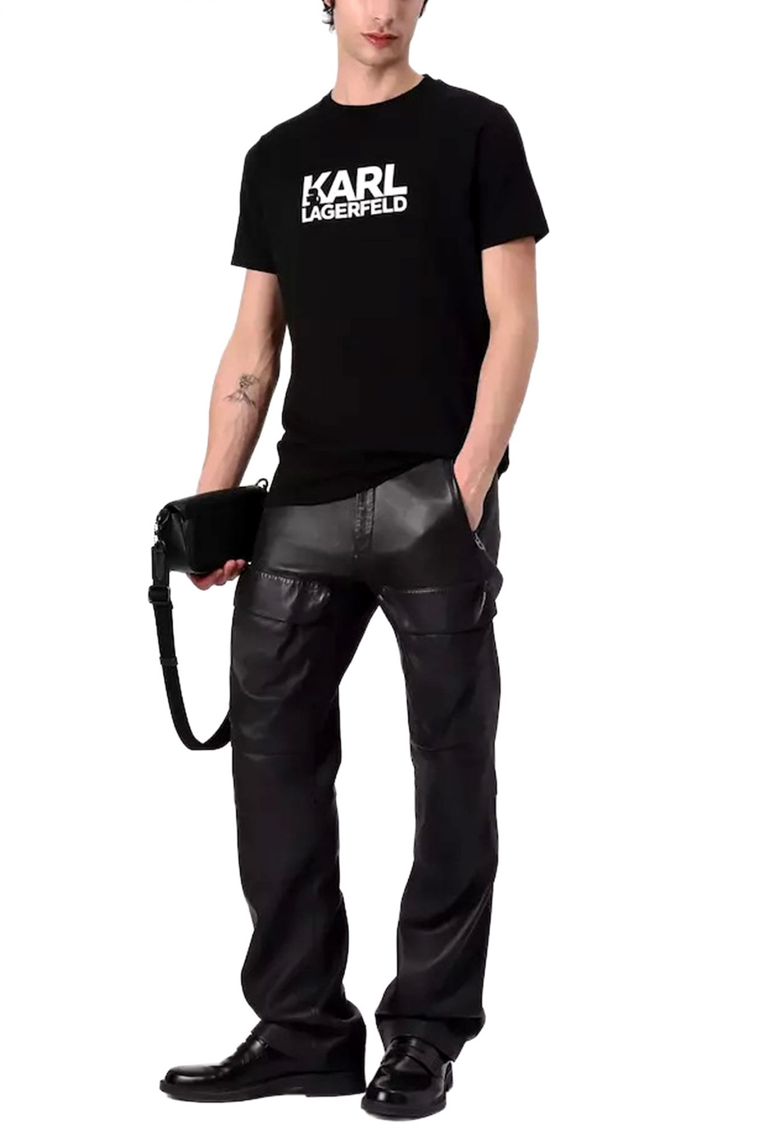 KARL LAGERFELD T-SHIRT CREW NECK LOGO ΜΑΥΡΟ