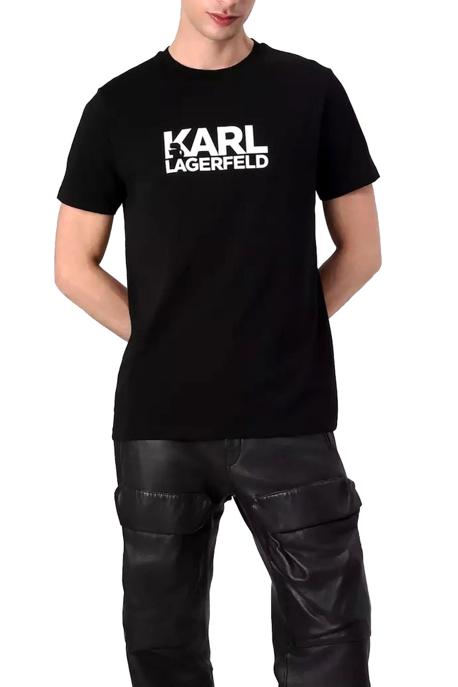 KARL LAGERFELD T-SHIRT CREW NECK LOGO ΜΑΥΡΟ