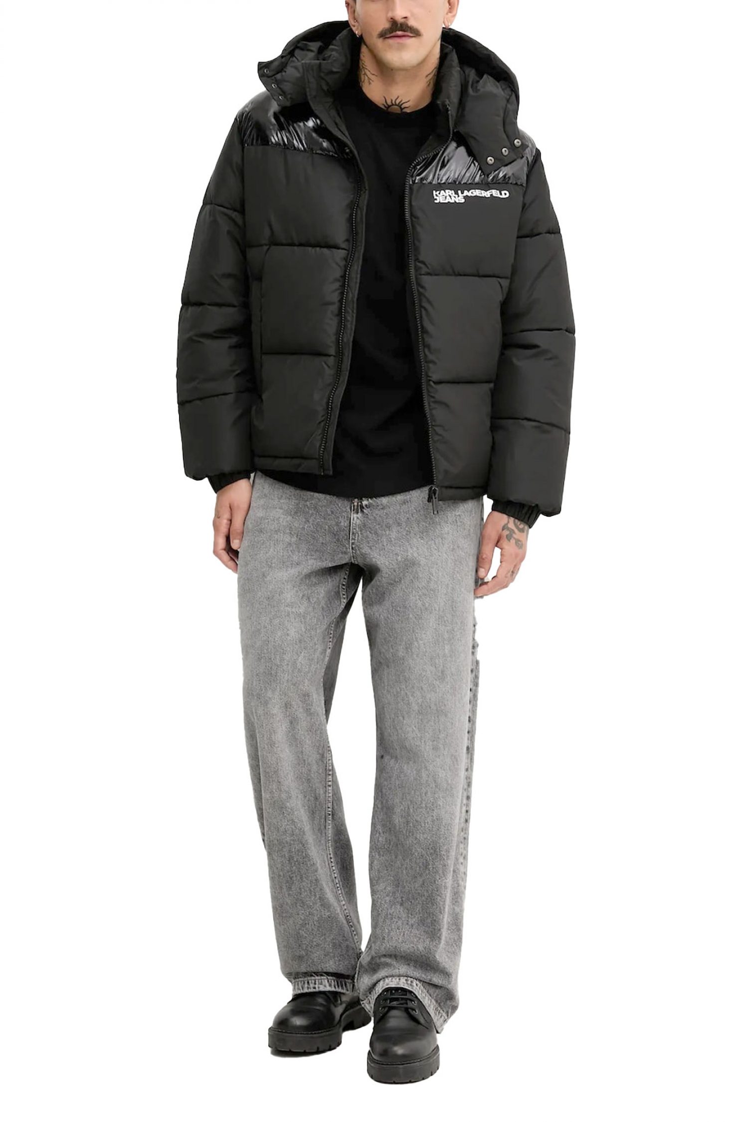 KARL LAGERFELD JEANS T-SHIRT CURVED HEM REGULAR FIT LS ΜΑΥΡΟ