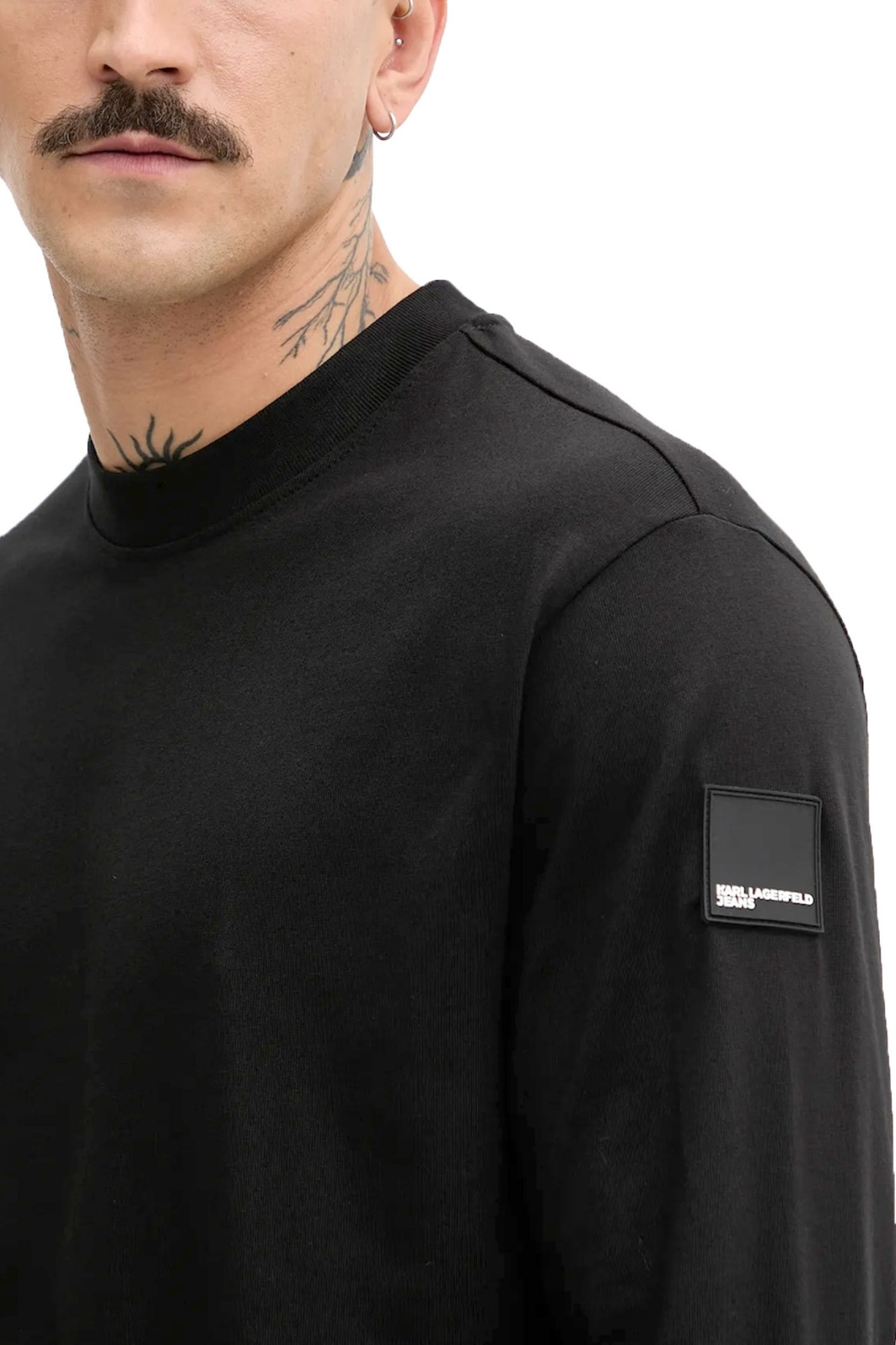 KARL LAGERFELD JEANS T-SHIRT CURVED HEM REGULAR FIT LS ΜΑΥΡΟ