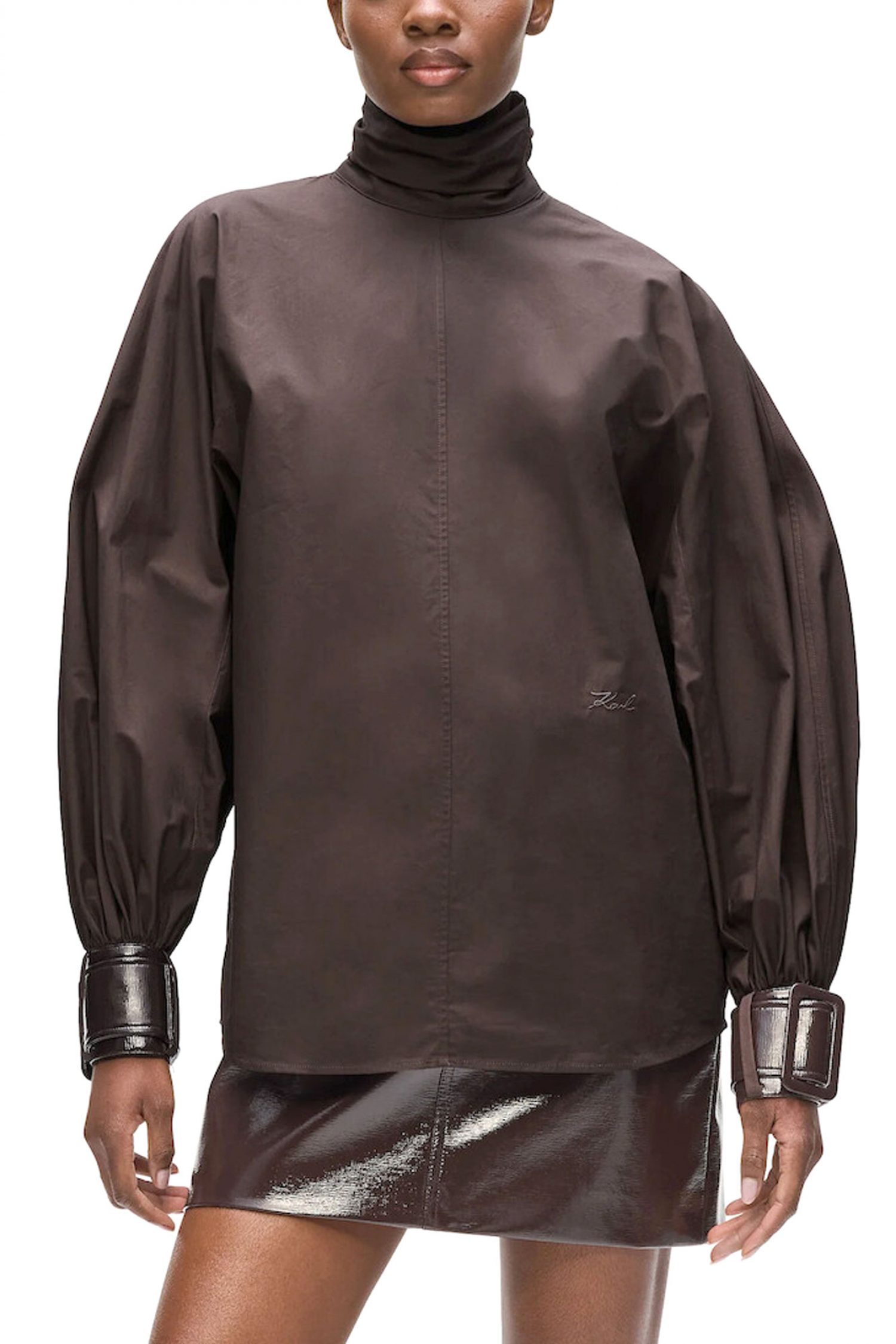 KARL LAGERFELD ΜΠΛΟΥΖΑ PATENT LEATHER DETAIL ΛΟΥΠΕΤΟ ΦΕΡΜΟΥΑΡ ΠΙΣΩ ΚΑΦΕ