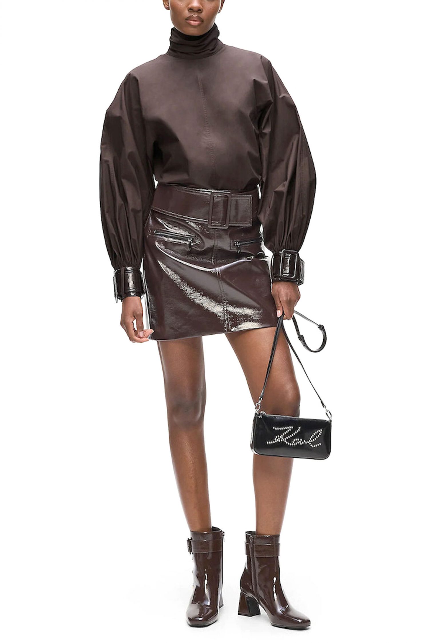 KARL LAGERFELD ΜΠΛΟΥΖΑ PATENT LEATHER DETAIL ΛΟΥΠΕΤΟ ΦΕΡΜΟΥΑΡ ΠΙΣΩ ΚΑΦΕ