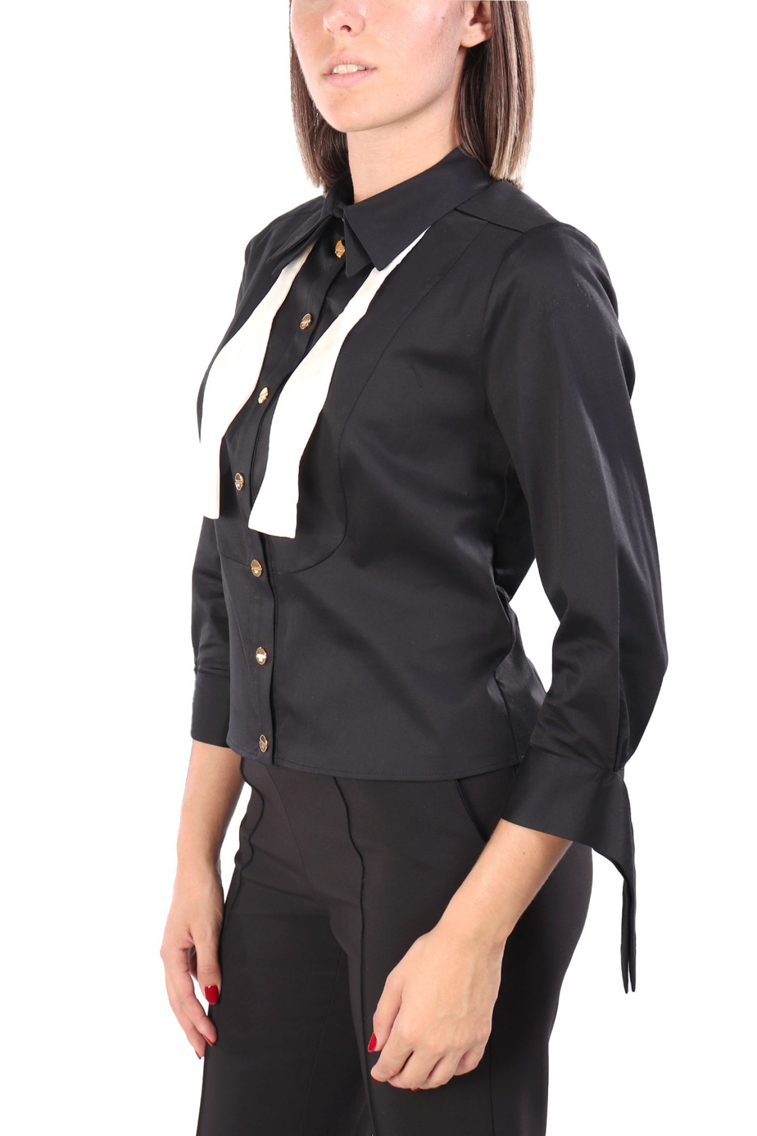 ELISABETTA FRANCHI ΠΟΥΚΑΜΙΣΟ SLIM FIT ΜΕ ΠΑΠΙΓΙΟΝ ΜΑΥΡΟ