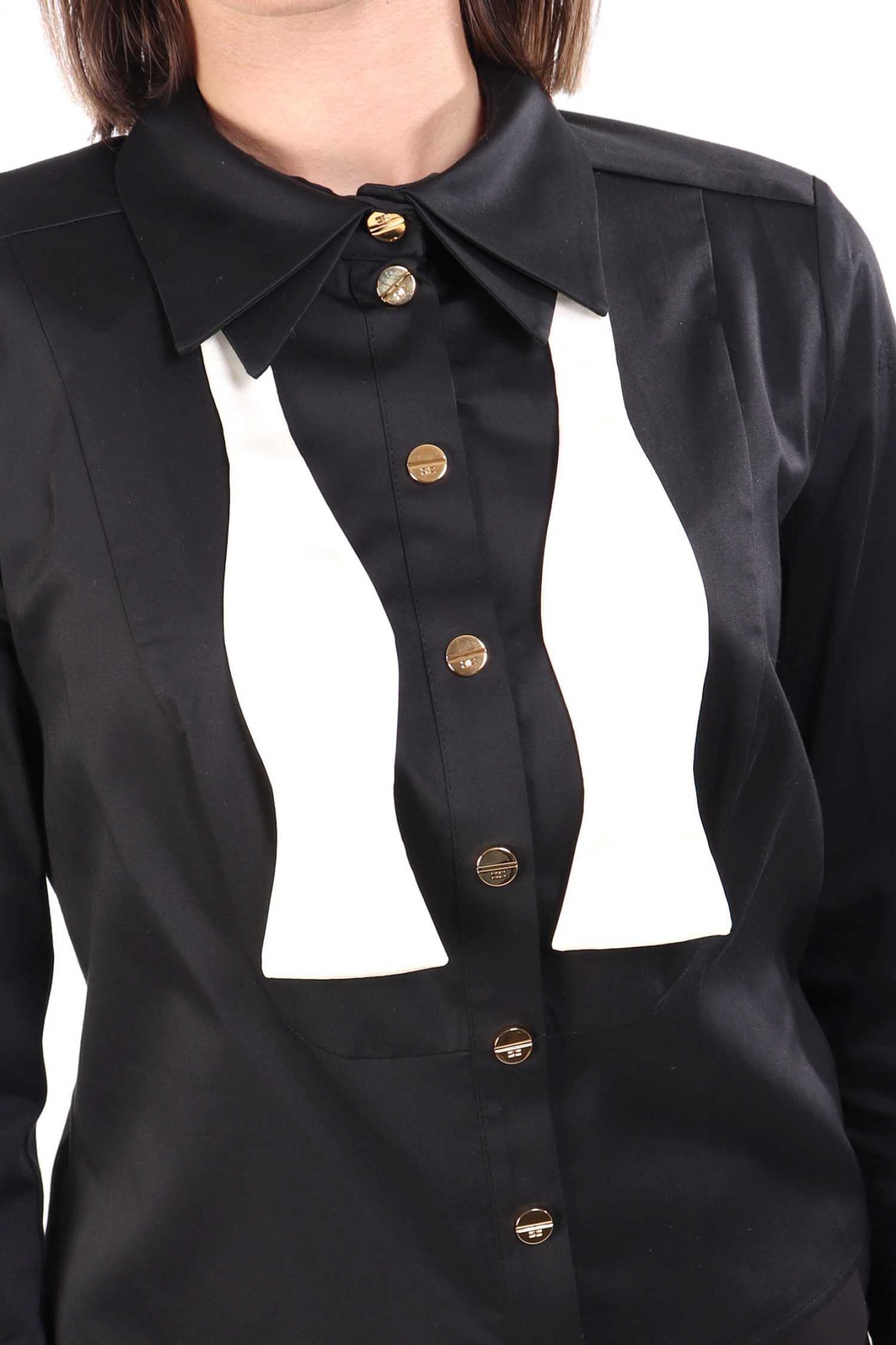 ELISABETTA FRANCHI ΠΟΥΚΑΜΙΣΟ SLIM FIT ΜΕ ΠΑΠΙΓΙΟΝ ΜΑΥΡΟ