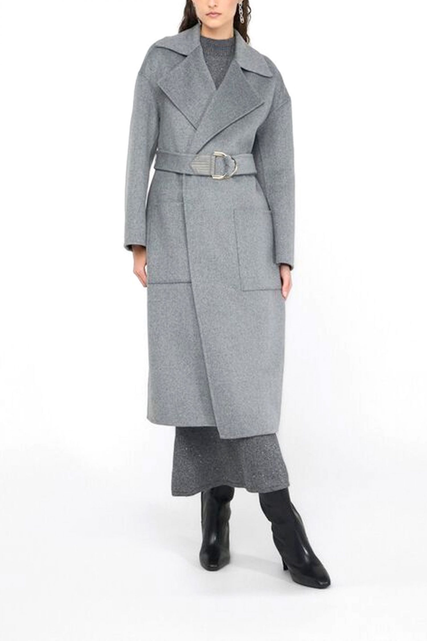 LIU-JO ΠΑΛΤΟ ΑΠΟΣΠΩΜΕΝΗ ΖΩΝΗ ΤΣΕΠΕΣ ΑΝΟΙΓΜΑΤΑ ΠΛΑΙΝΑ ΚΑΤΩ ΓΚΡΙ