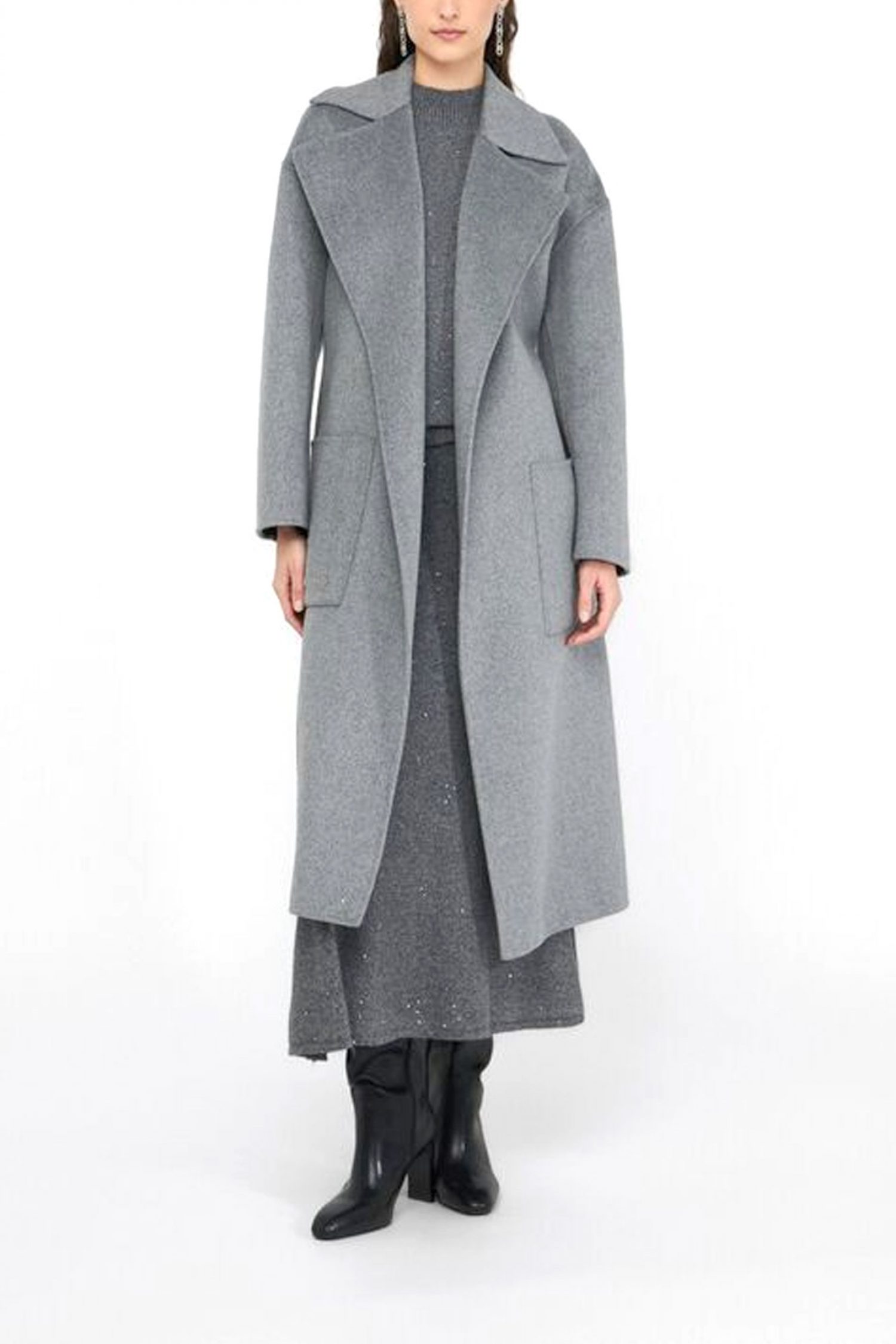 LIU-JO ΠΑΛΤΟ ΑΠΟΣΠΩΜΕΝΗ ΖΩΝΗ ΤΣΕΠΕΣ ΑΝΟΙΓΜΑΤΑ ΠΛΑΙΝΑ ΚΑΤΩ ΓΚΡΙ