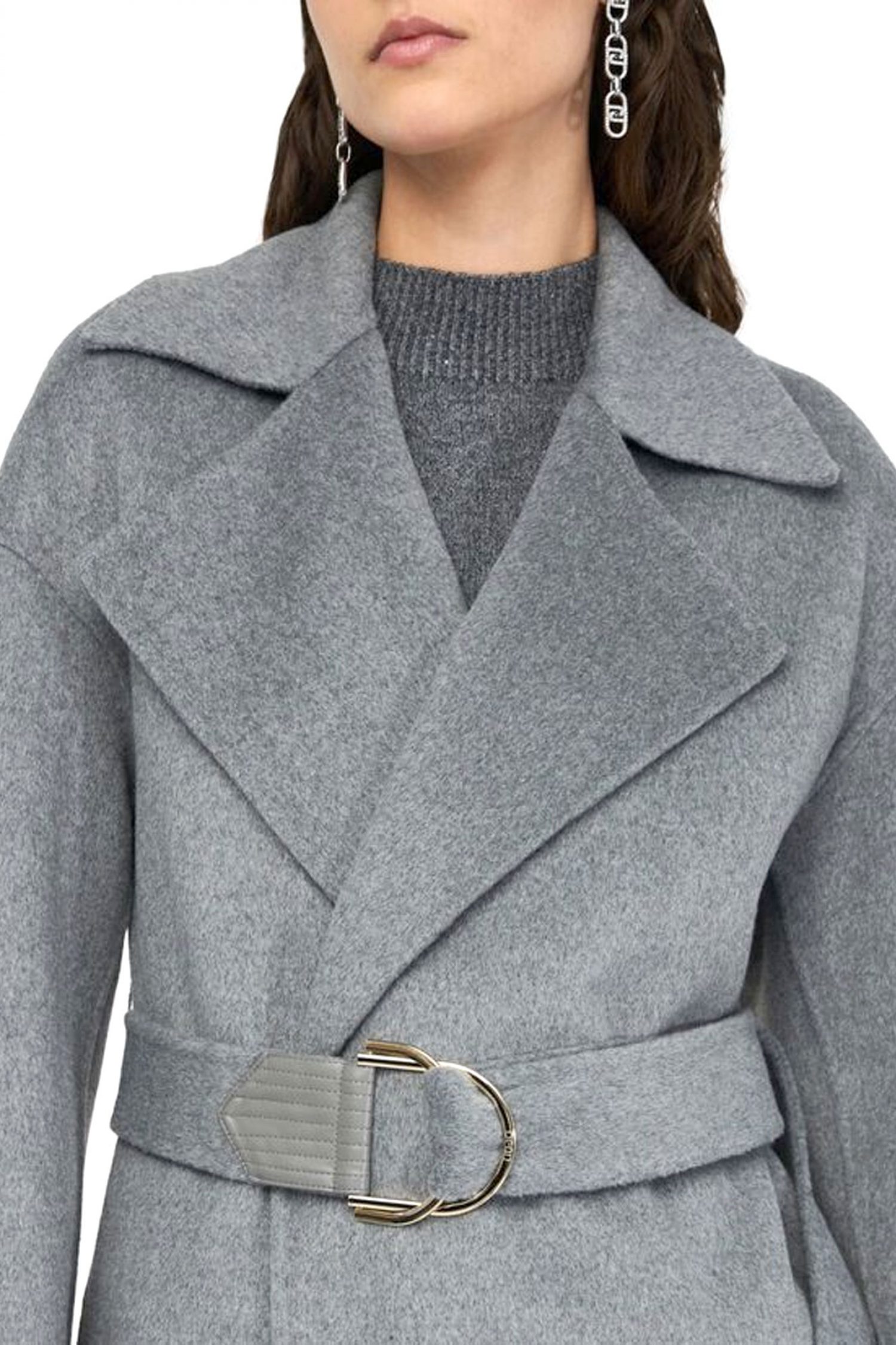 LIU-JO ΠΑΛΤΟ ΑΠΟΣΠΩΜΕΝΗ ΖΩΝΗ ΤΣΕΠΕΣ ΑΝΟΙΓΜΑΤΑ ΠΛΑΙΝΑ ΚΑΤΩ ΓΚΡΙ