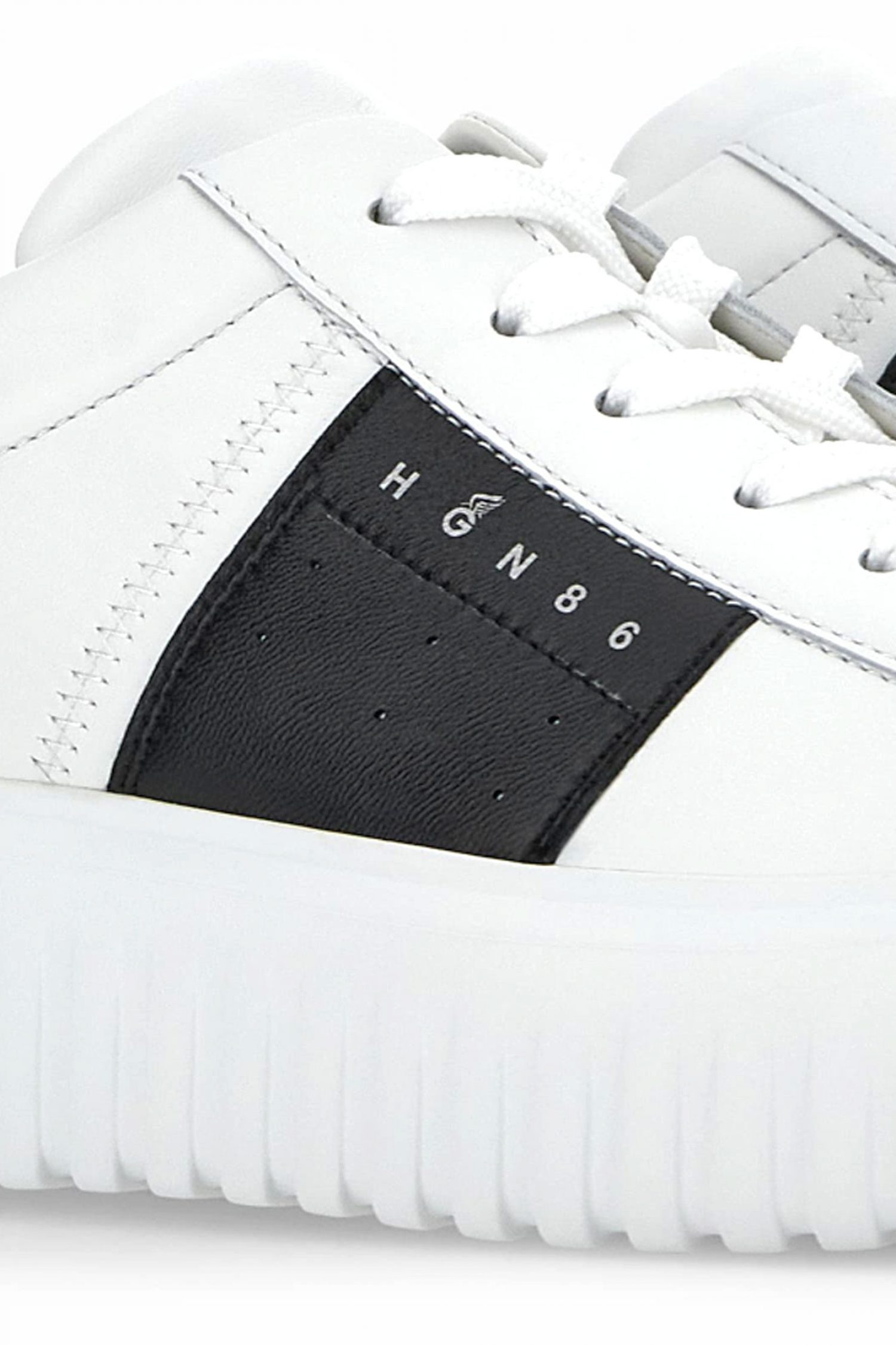 HOGAN ΠΑΠΟΥΤΣΙΑ SNEAKERS H-STRIPES ALLACCIATO BANDA ΔΕΡΜΑ ΛΕΥΚΟ-ΜΑΥΡΟ φωτογραφία