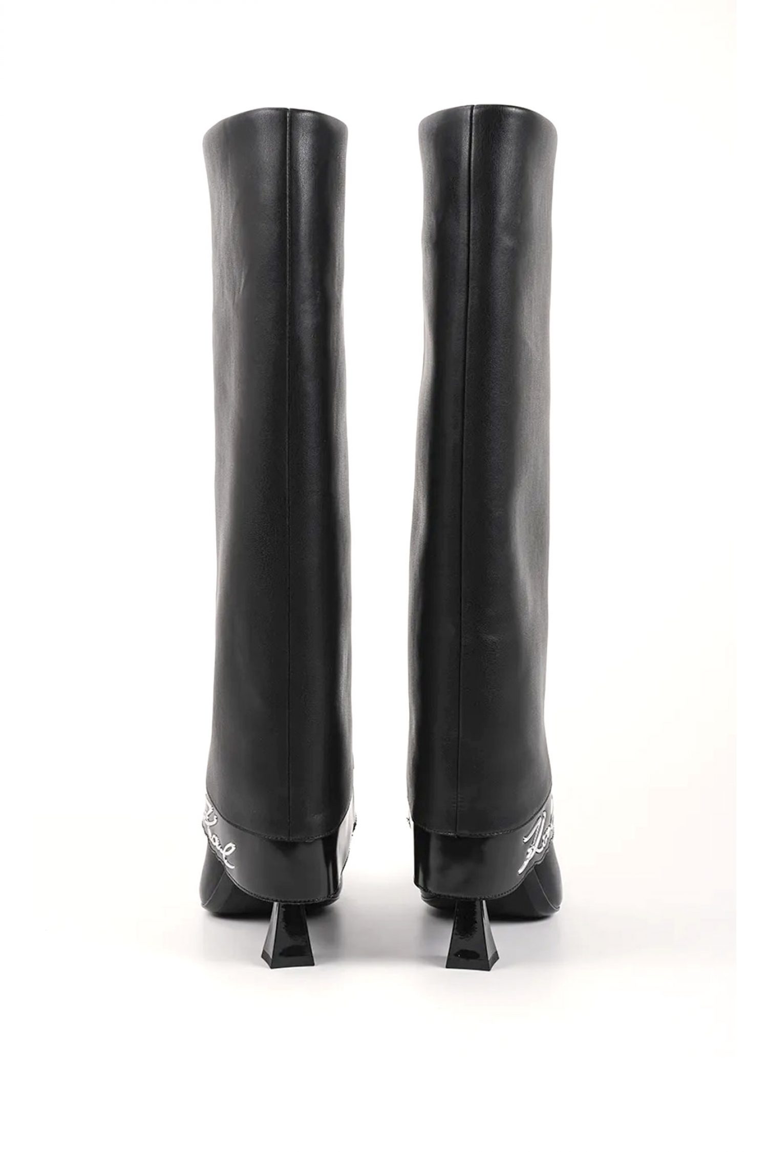 KARL LAGERFELD ΠΑΠΟΥΤΣΙΑ MΠΟΤΕΣ DEBUTANTE FOLD DOWN HI LEG BOOT METAΛΛΙΚΟ LOGO ΜΑΥΡΟ