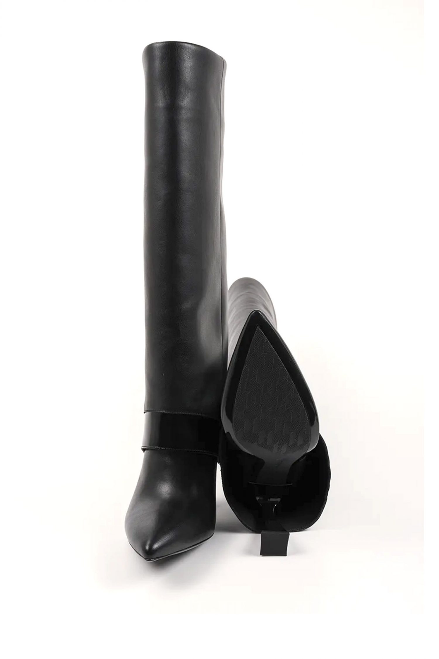 KARL LAGERFELD ΠΑΠΟΥΤΣΙΑ MΠΟΤΕΣ DEBUTANTE FOLD DOWN HI LEG BOOT METAΛΛΙΚΟ LOGO ΜΑΥΡΟ