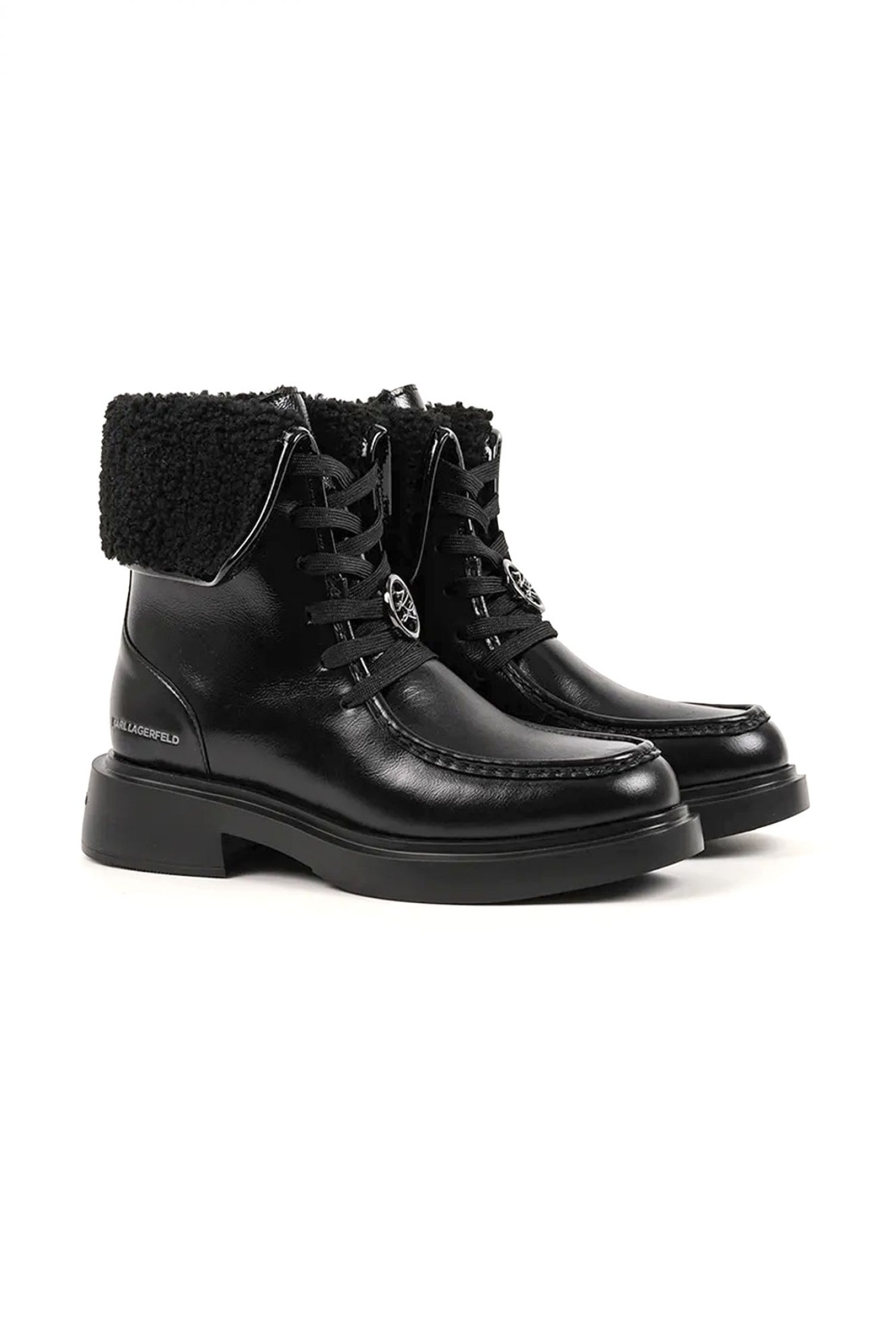 KARL LAGERFELD ΠΑΠΟΥΤΣΙΑ MΠΟΤAKIA ΜΑCIE ΦΕΡΜΟΥΑΡ ΜΕΤΑΛΛΙΚΟ LOGO ΜΑΥΡΟ