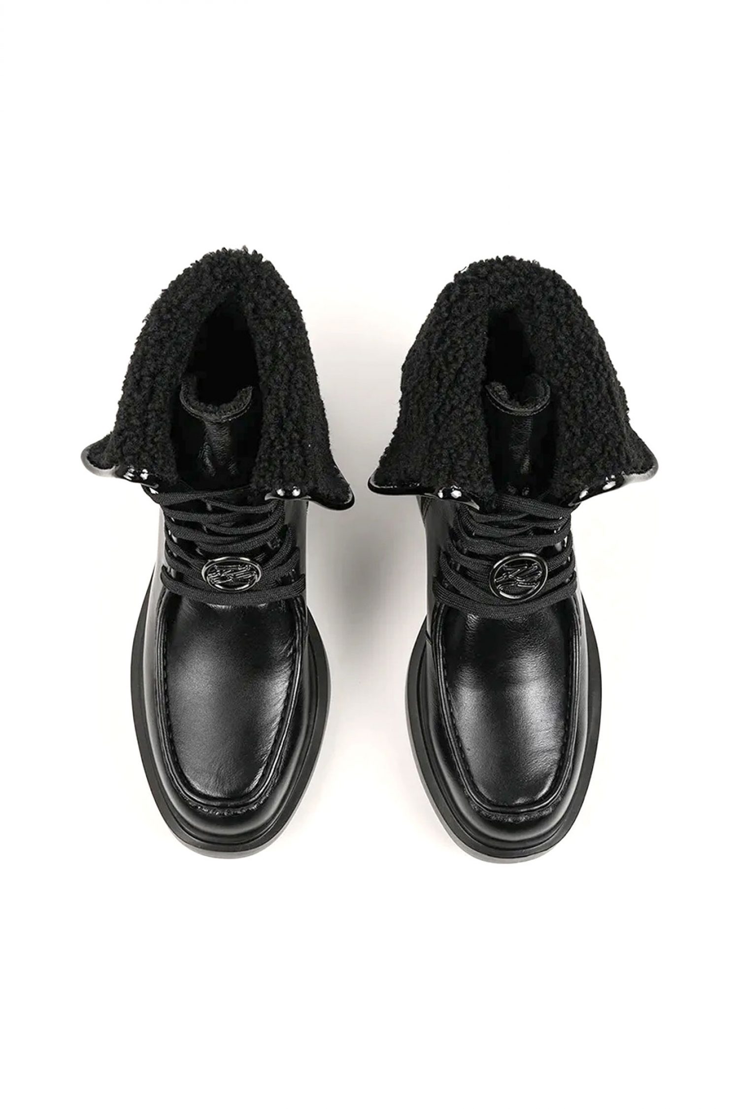 KARL LAGERFELD ΠΑΠΟΥΤΣΙΑ MΠΟΤAKIA ΜΑCIE ΦΕΡΜΟΥΑΡ ΜΕΤΑΛΛΙΚΟ LOGO ΜΑΥΡΟ