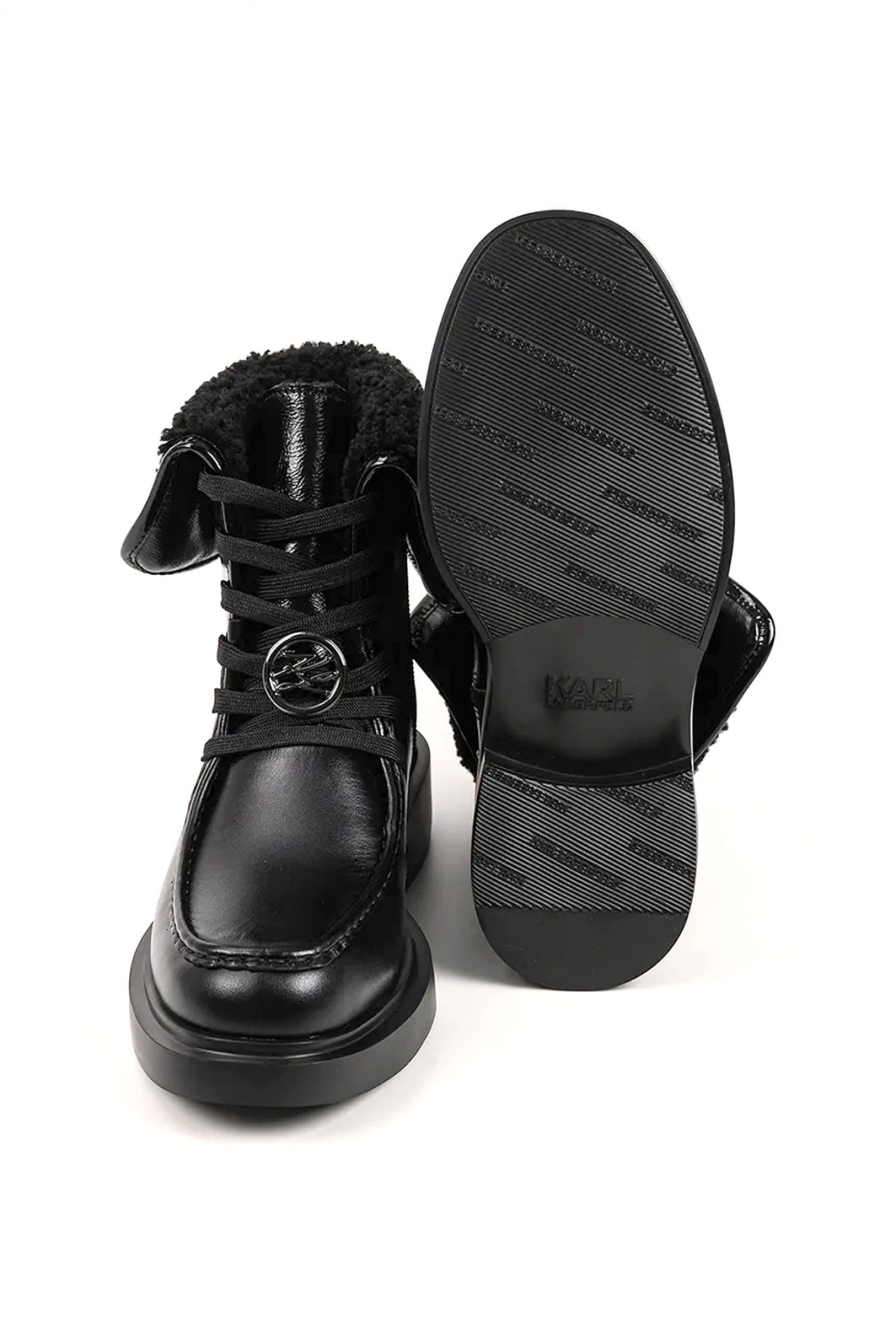 KARL LAGERFELD ΠΑΠΟΥΤΣΙΑ MΠΟΤAKIA ΜΑCIE ΦΕΡΜΟΥΑΡ ΜΕΤΑΛΛΙΚΟ LOGO ΜΑΥΡΟ