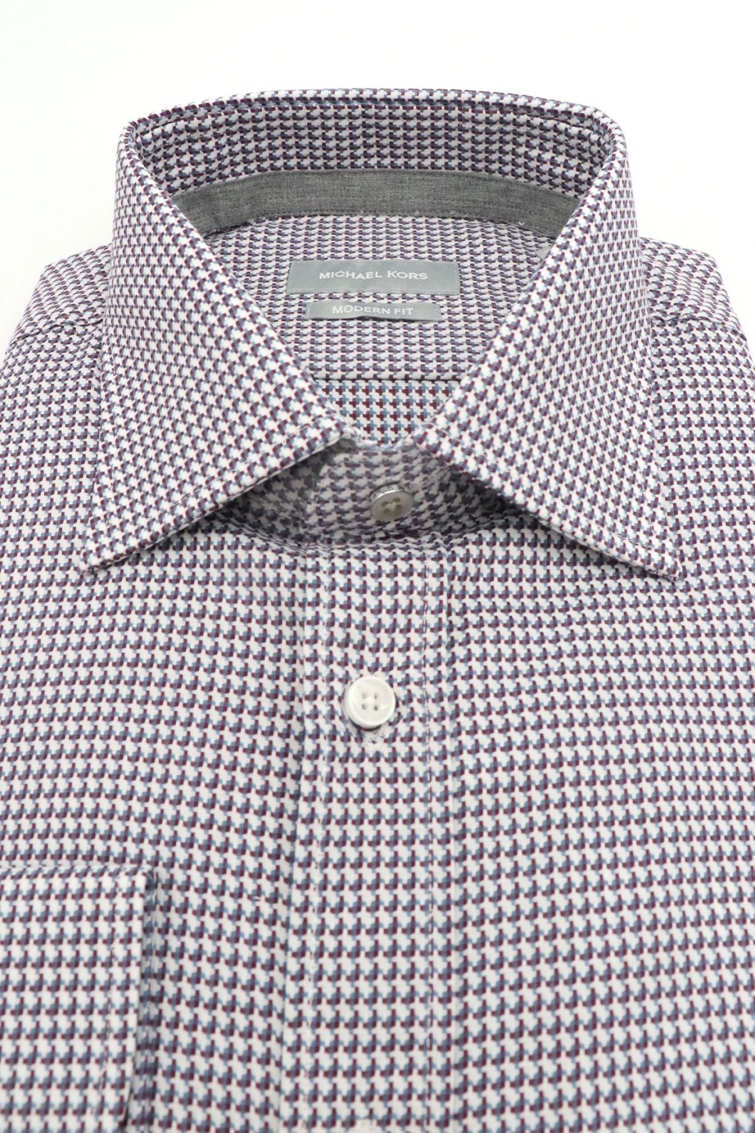 MICHAEL KORS ΠΟΥΚΑΜΙΣΟ ΜΙΚΡΟΣΧΕΔΙΟ MODERN FIT EASY CARE STRETCH ΜΠΟΡΝΤΩ-ΛΕΥΚΟ