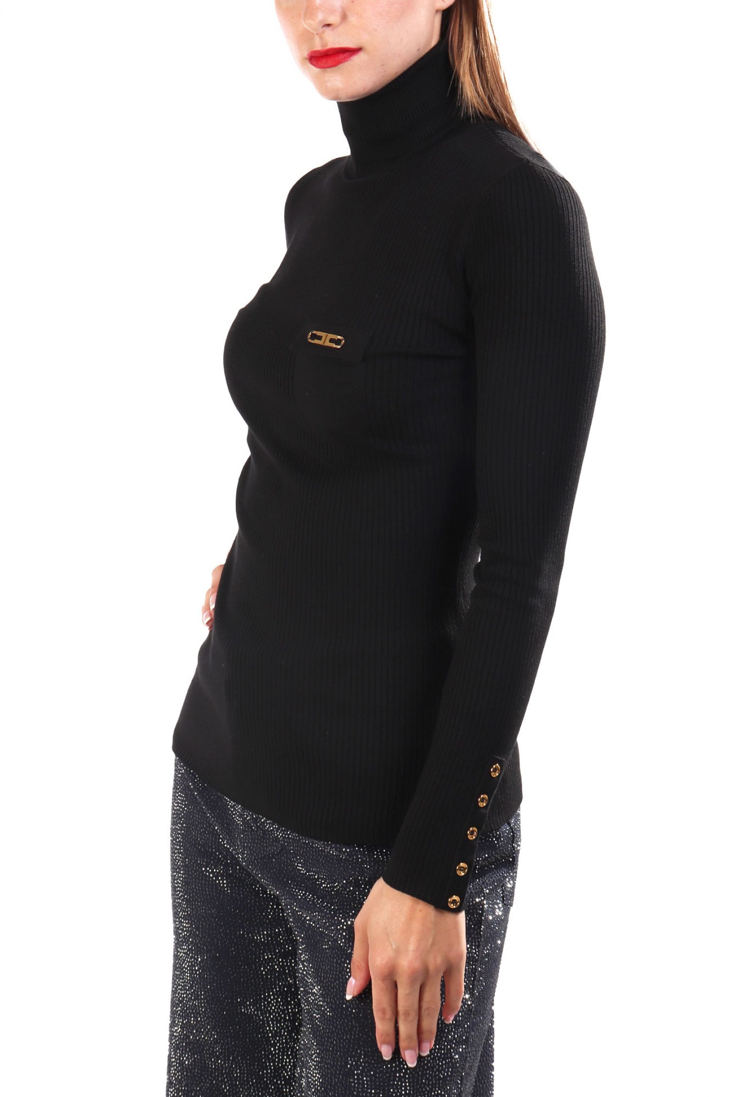 ELISABETTA FRANCHI ΠΛΕΚΤΟ ΖΙΒΑΓΚΟ RIBBED ΧΡΥΣΕΣ ΛΕΠΤΟΜΕΡΕΙΕΣ