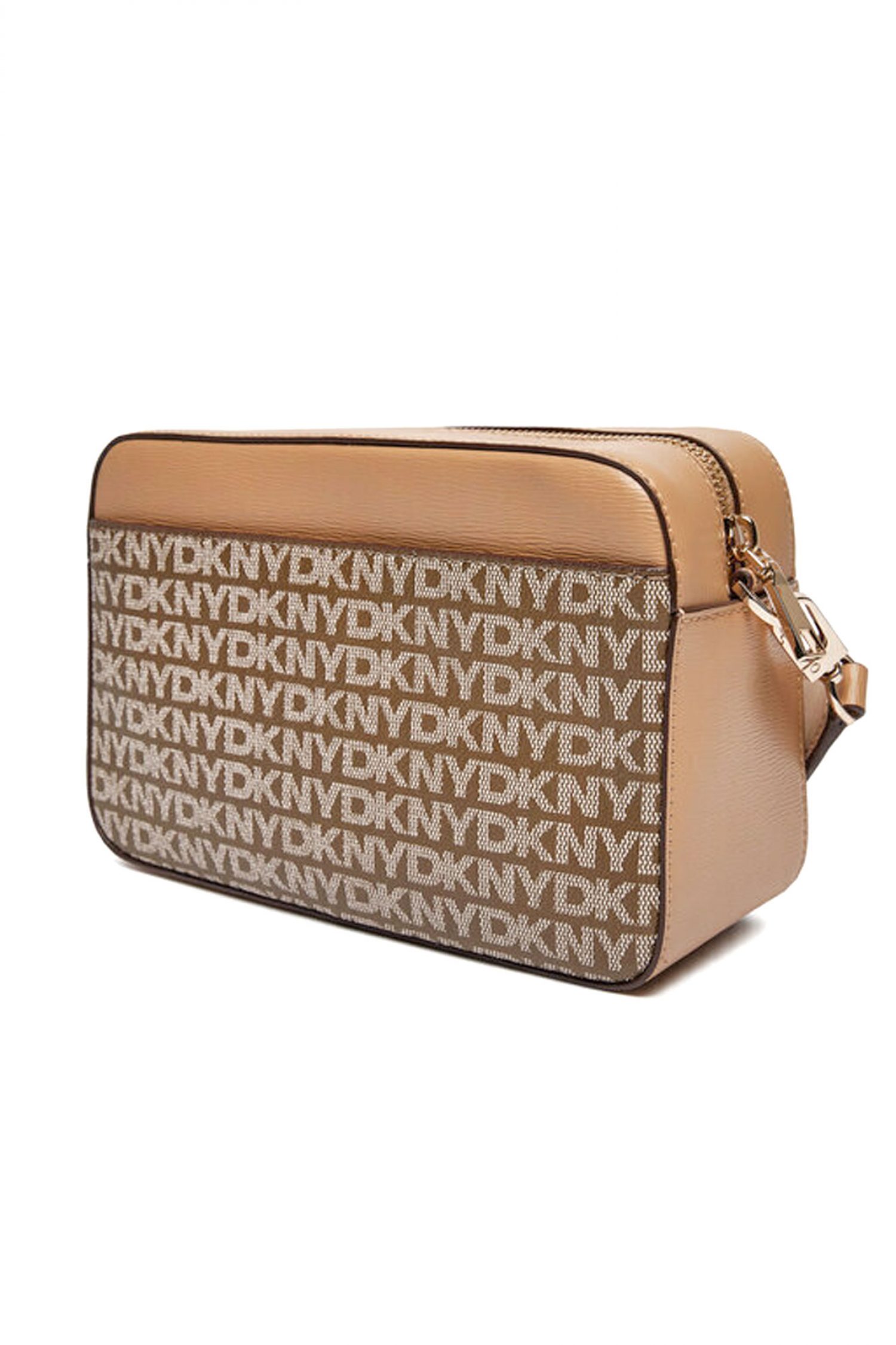 DKNY ΤΣΑΝΤΑ CROSSBODY BRYANT AVE CAMERA BAG ALL OVER LOGO ΜΠΕΖ-ΚΑΦΕ