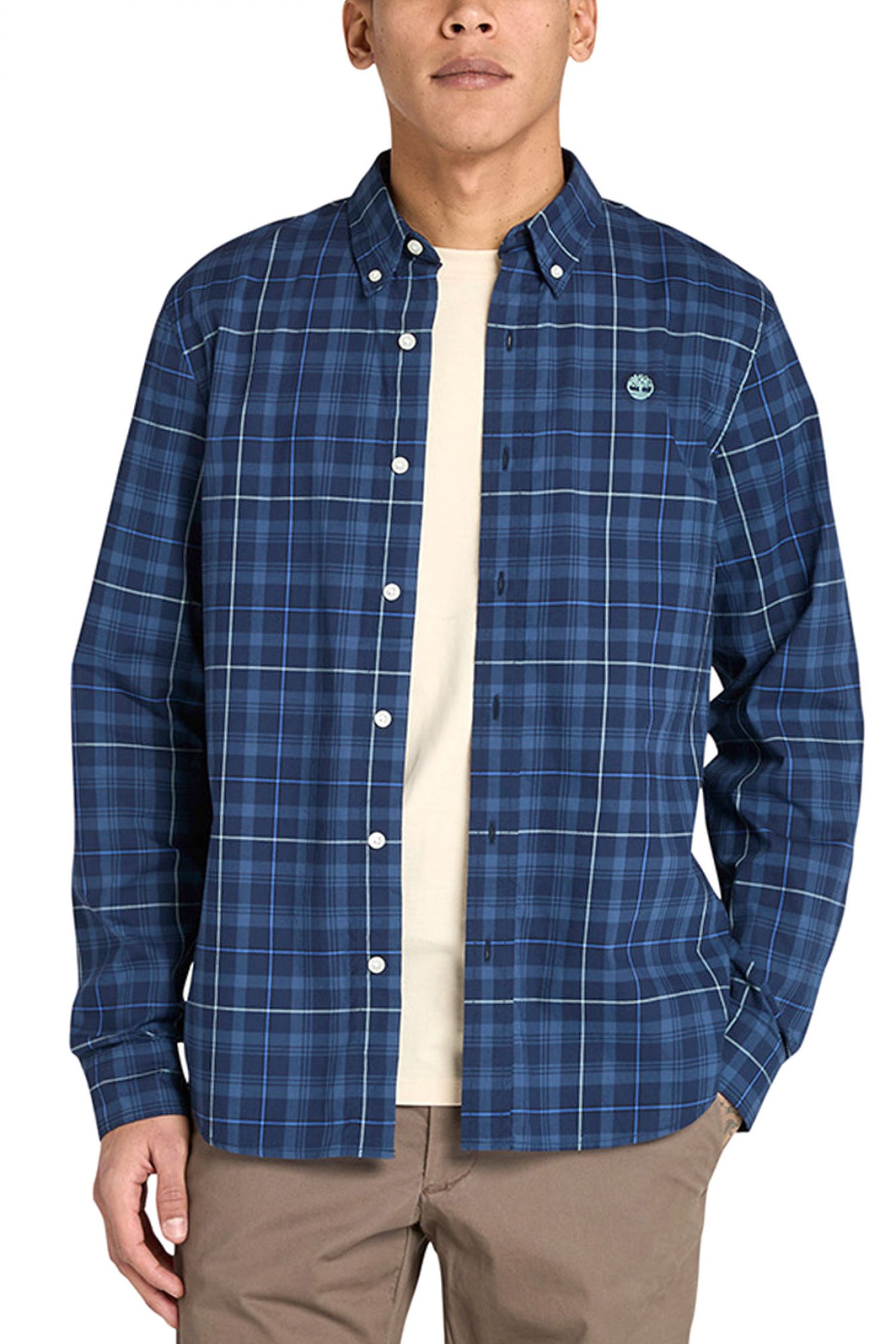 TIMBERLAND ΠΟΥΚΑΜΙΣΟ BUTTON DOWN ΚΑΡΩ SLIM FIT COMFORT STRETCH ΜΠΛΕ-ΣΙΕΛ