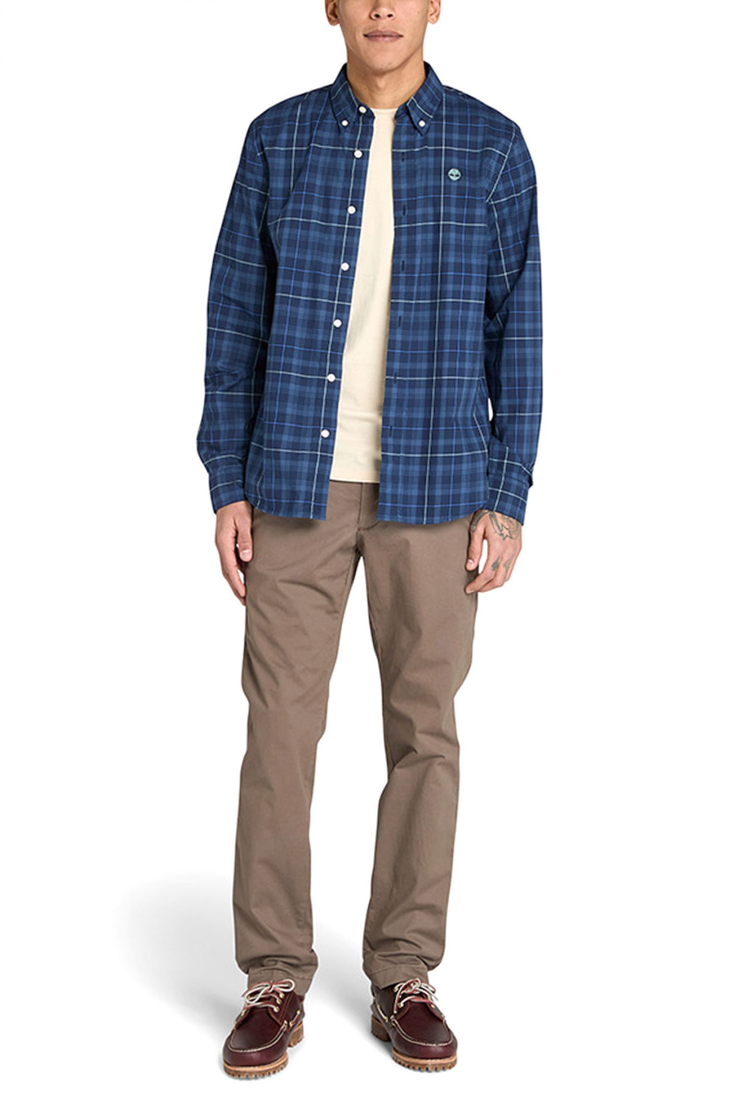 TIMBERLAND ΠΟΥΚΑΜΙΣΟ BUTTON DOWN ΚΑΡΩ SLIM FIT COMFORT STRETCH ΜΠΛΕ-ΣΙΕΛ