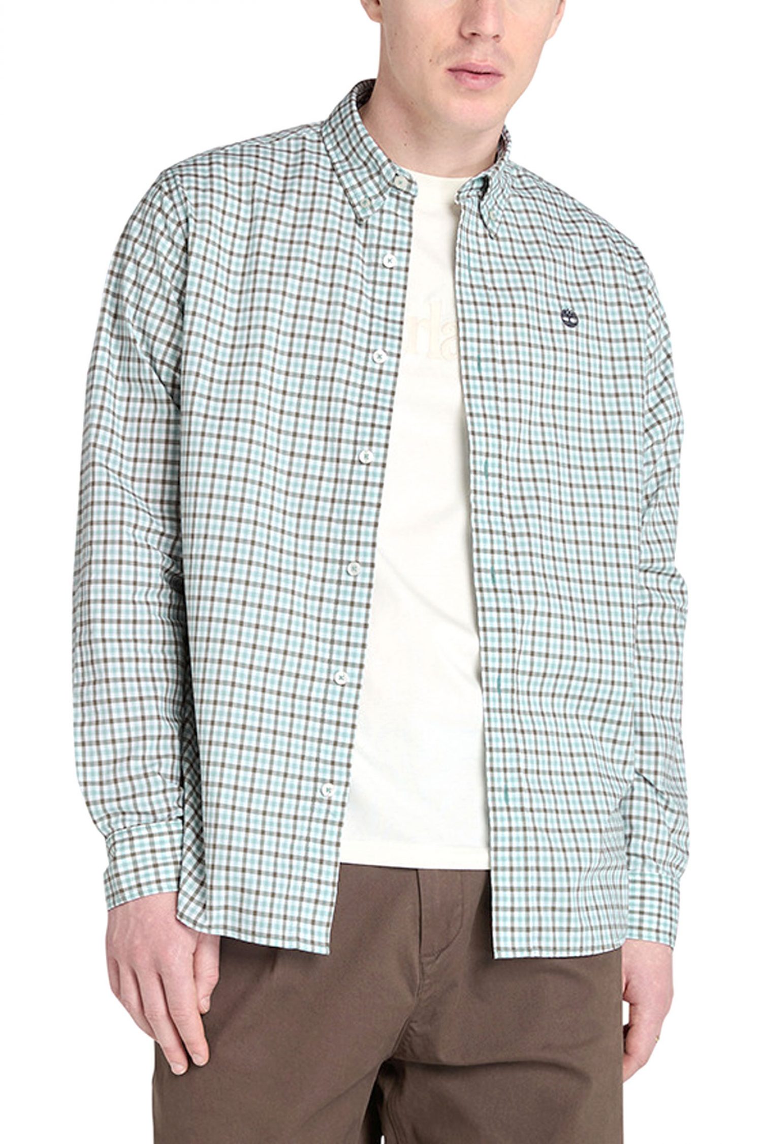 TIMBERLAND ΠΟΥΚΑΜΙΣΟ BUTTON BOWN ΚΑΡΩ CΟMFORT STRETCH REGULAR FIT ΜΠΛΕ-ΛΕΥΚΟ-ΚΑΦΕ