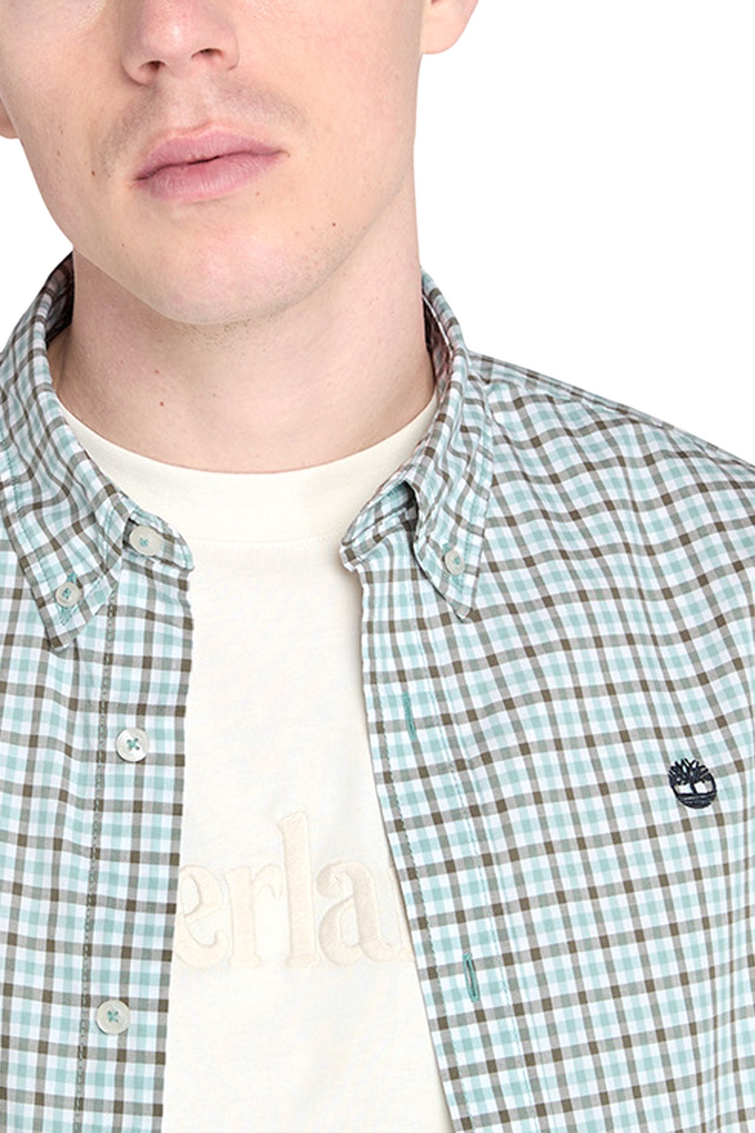 TIMBERLAND ΠΟΥΚΑΜΙΣΟ BUTTON BOWN ΚΑΡΩ CΟMFORT STRETCH REGULAR FIT ΜΠΛΕ-ΛΕΥΚΟ-ΚΑΦΕ