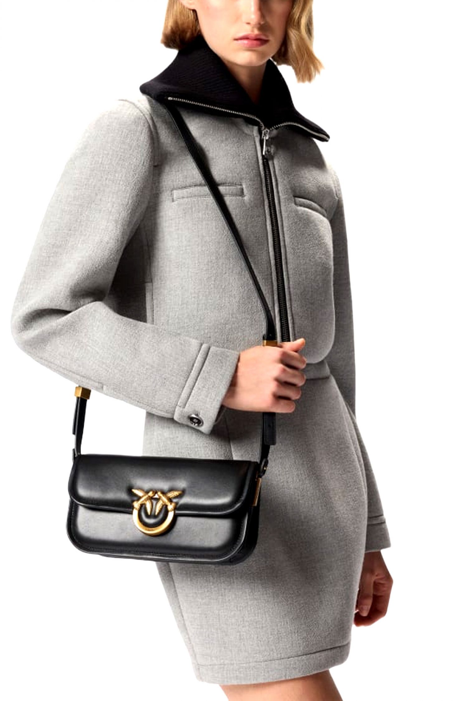 PINKO ΤΣΑΝΤΑ LOVE BOX BAGUETTE NAPPA + VITELLO SETA ΜΑΥΡΟ