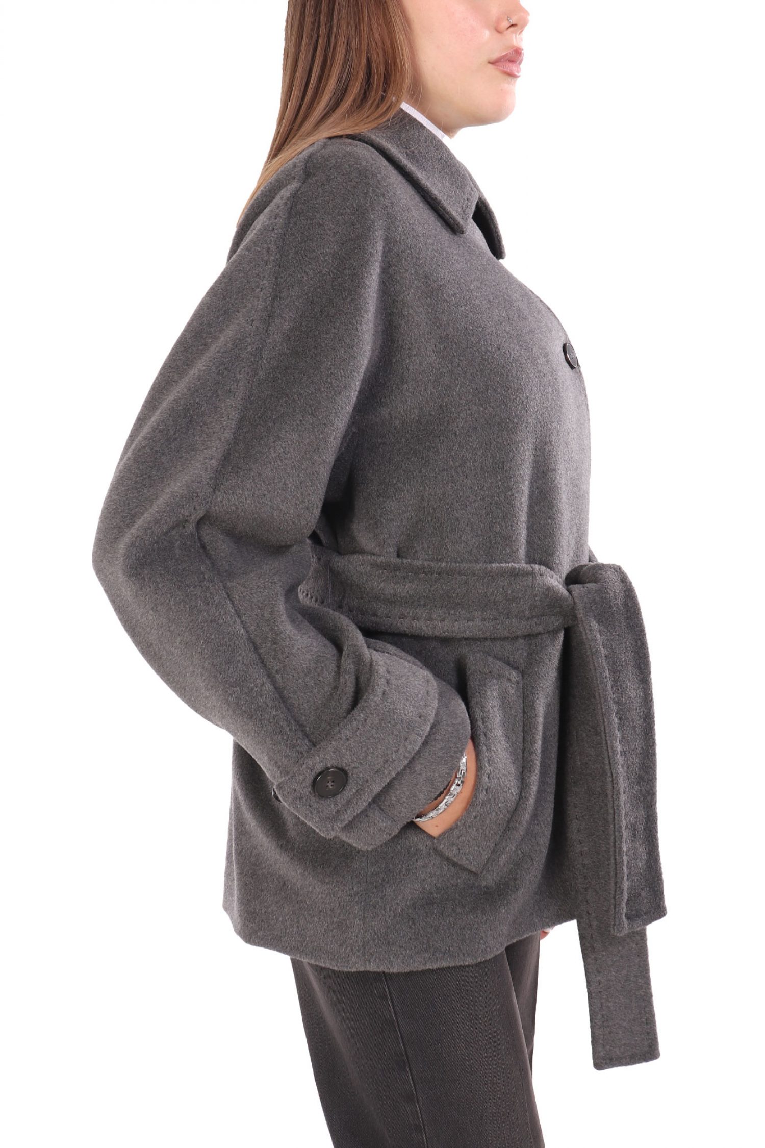 MARELLA ΠΑΛΤΟ DOVERE ΣΤΑΥΡΩΤΟ ΑΠΟΣΠΩΜΕΝΗ ΖΩΝΗ ΓΚΡΙ φωτογραφία