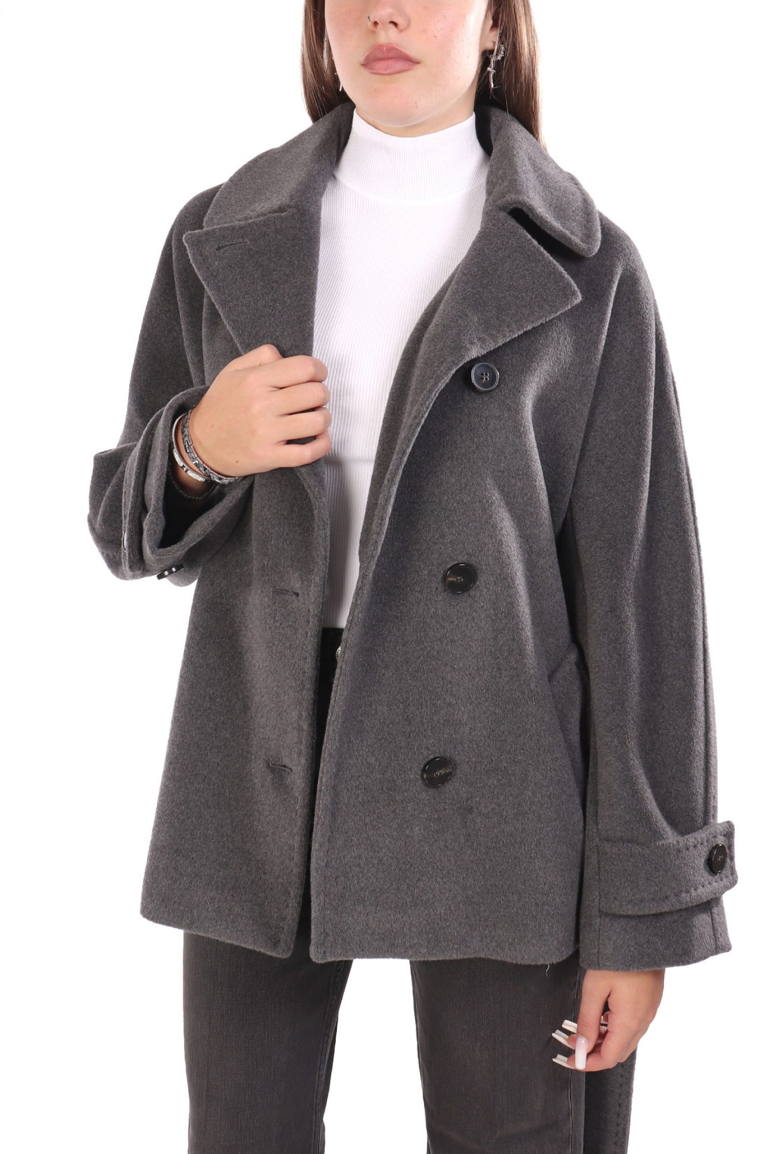 MARELLA ΠΑΛΤΟ DOVERE ΣΤΑΥΡΩΤΟ ΑΠΟΣΠΩΜΕΝΗ ΖΩΝΗ ΓΚΡΙ φωτογραφία