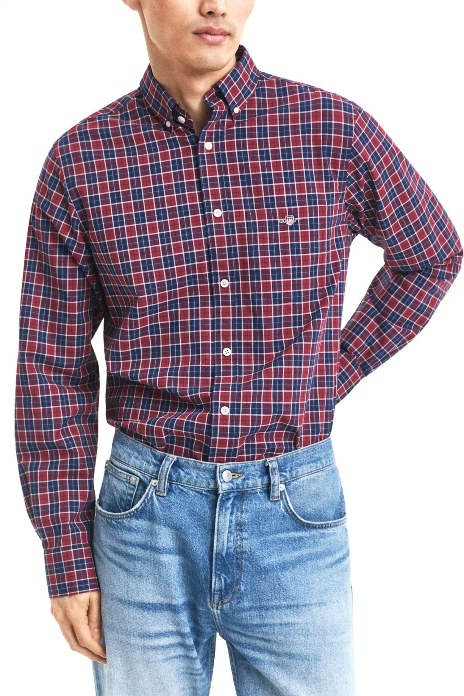 GANT ΠΟΥΚΑΜΙΣΟ ΚΑΡΩ REG CLASSIC POPLIN CHECK ΜΠΟΡΝΤΩ-ΜΠΛΕ