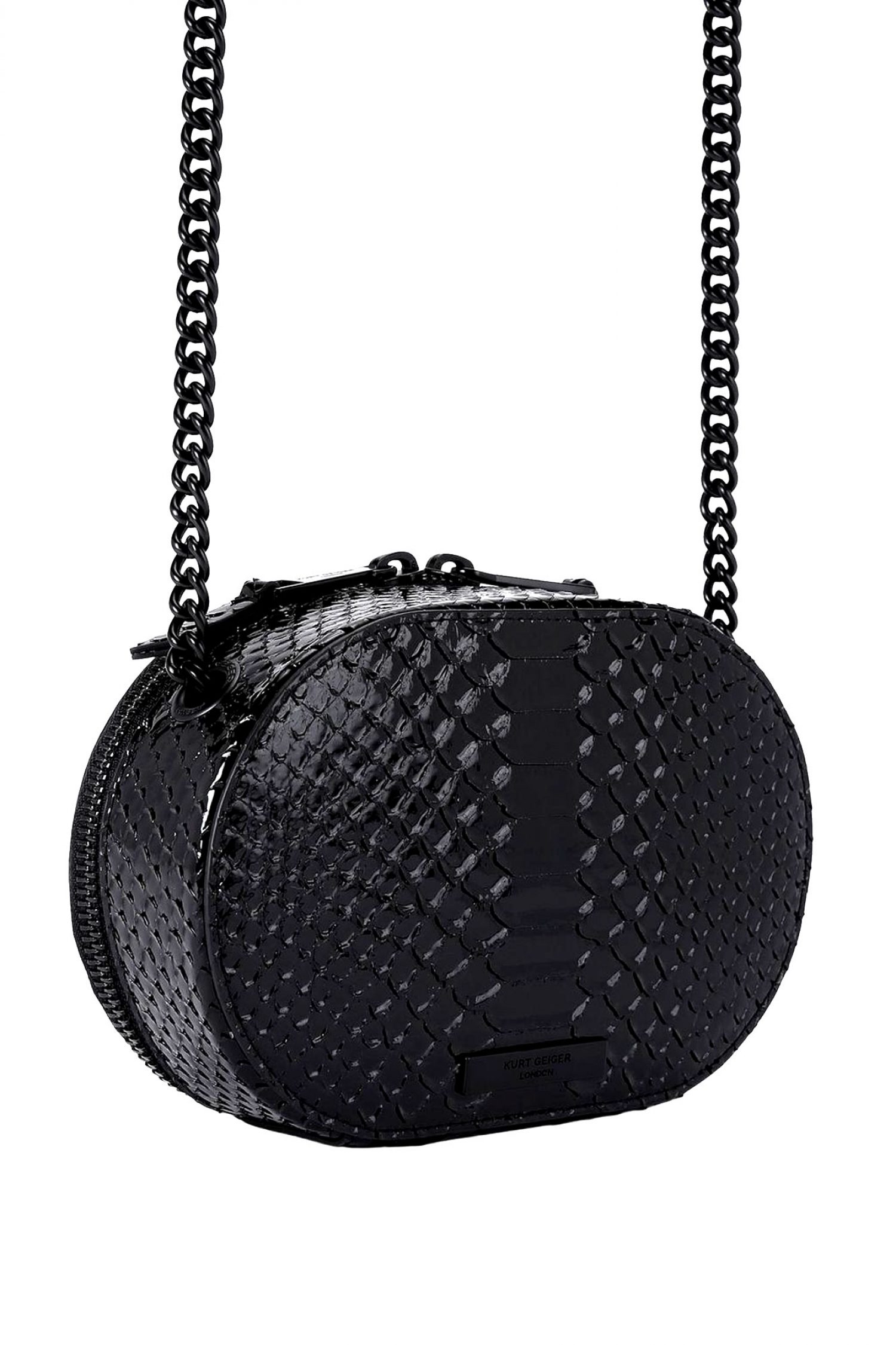 KURT GEIGER ΤΣΑΝΤΑKI CROSSBODY/ΩΜΟΥ SM CHELSEA CAMERA BAG DR ΛΟΥΣΤΡΙΝΙ SNAKE PRINT AΛΥΣΙΔΑ LOGO ΜΑΥΡΟ