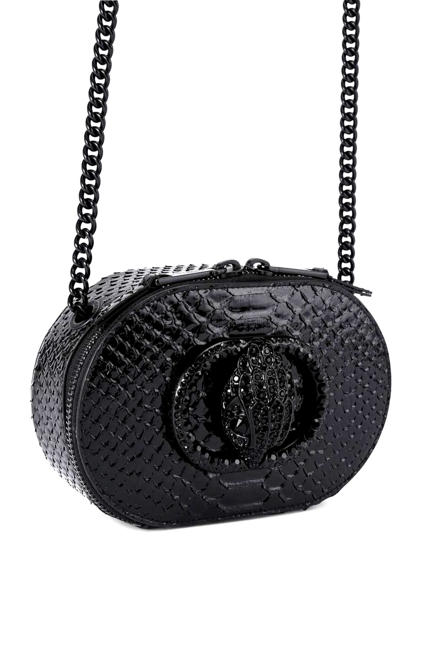 KURT GEIGER ΤΣΑΝΤΑKI CROSSBODY/ΩΜΟΥ SM CHELSEA CAMERA BAG DR ΛΟΥΣΤΡΙΝΙ SNAKE PRINT AΛΥΣΙΔΑ LOGO ΜΑΥΡΟ