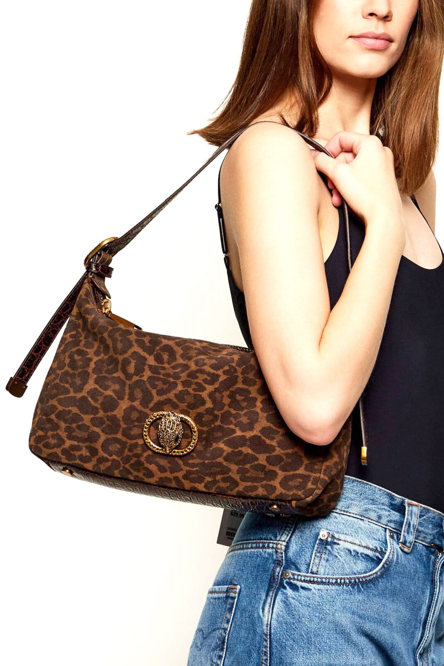 KURT GEIGER ΤΣΑΝΤΑ ΩΜΟΥ CHELSEA SOFT SHOULDER BAG ΛΕΟΠΑΡ LOGO ΚΑΦΕ ΣΚΟΥΡΟ