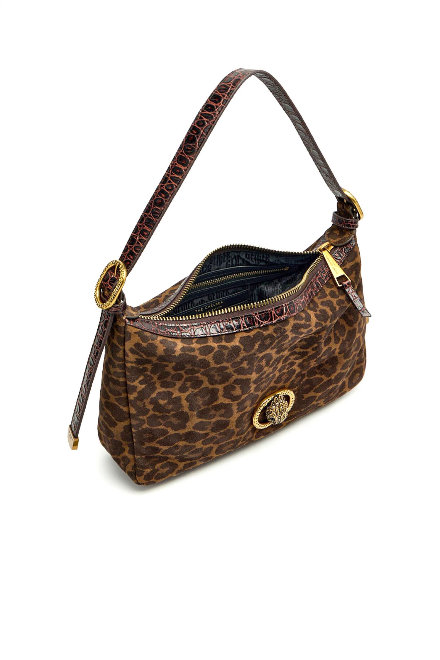 KURT GEIGER ΤΣΑΝΤΑ ΩΜΟΥ CHELSEA SOFT SHOULDER BAG ΛΕΟΠΑΡ LOGO ΚΑΦΕ ΣΚΟΥΡΟ