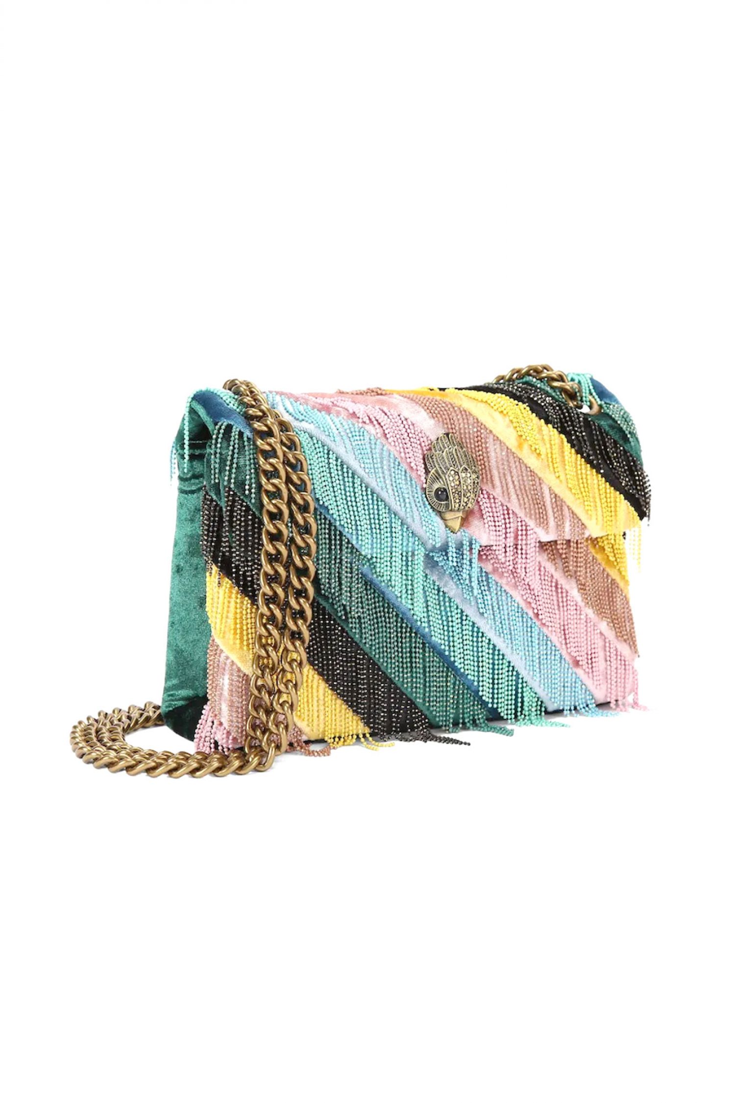 KURT GEIGER ΤΣΑΝΤΑΚΙ CROSSBODY/ΩΜΟΥ MINI KENSINGTON FRINGES ΒΕΛΟΥΔΟ ΚΡΟΣΙΑ ΜΕ ΧΑΝΤΡΕΣ ΑΛΥΣΙΔΑ LOGO ΠΟΛΥΧΡΩΜΟ φωτογραφία
