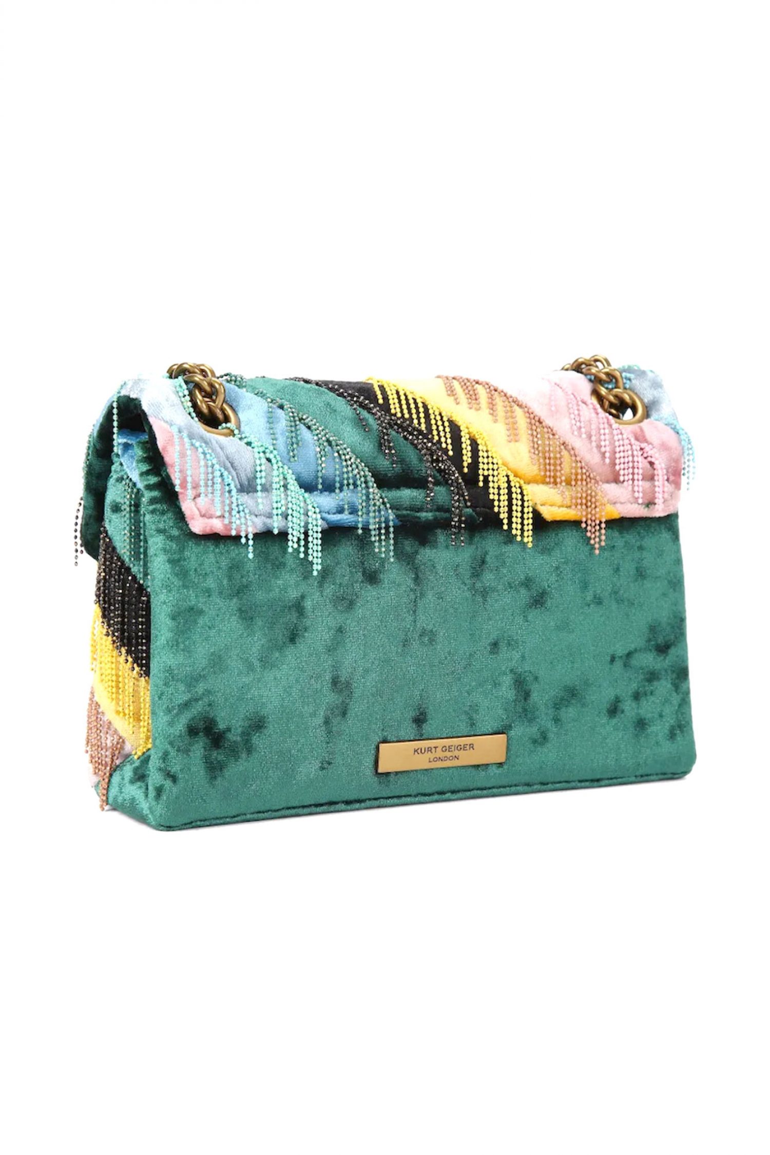 KURT GEIGER ΤΣΑΝΤΑΚΙ CROSSBODY/ΩΜΟΥ MINI KENSINGTON FRINGES ΒΕΛΟΥΔΟ ΚΡΟΣΙΑ ΜΕ ΧΑΝΤΡΕΣ ΑΛΥΣΙΔΑ LOGO ΠΟΛΥΧΡΩΜΟ φωτογραφία