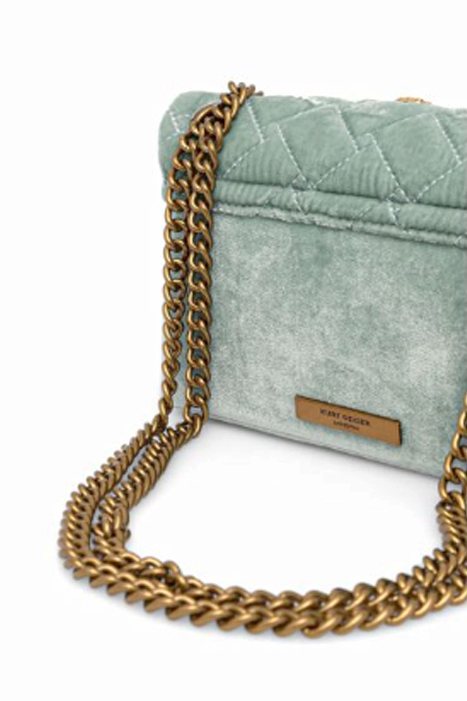 KURT GEIGER ΤΣΑΝΤΑ CROSSBODY/ΩΜΟΥ VELVET MINI KENSINGTON AΛΥΣΙΔΑ LOGO ΑΠΑΛΟ ΠΑΡΑΣΙΝΟ