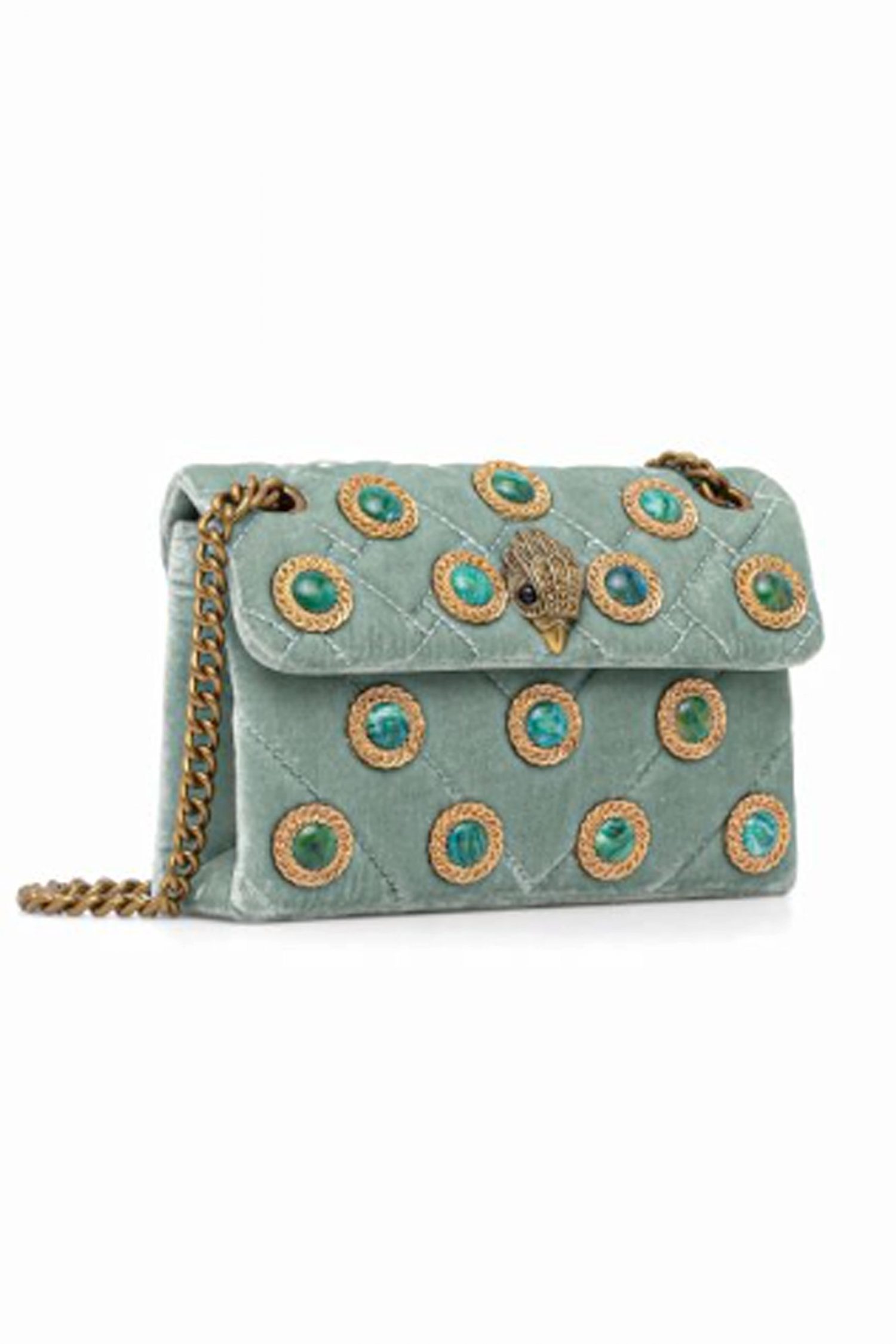 KURT GEIGER ΤΣΑΝΤΑ CROSSBODY/ΩΜΟΥ VELVET MINI KENSINGTON AΛΥΣΙΔΑ LOGO ΑΠΑΛΟ ΠΑΡΑΣΙΝΟ