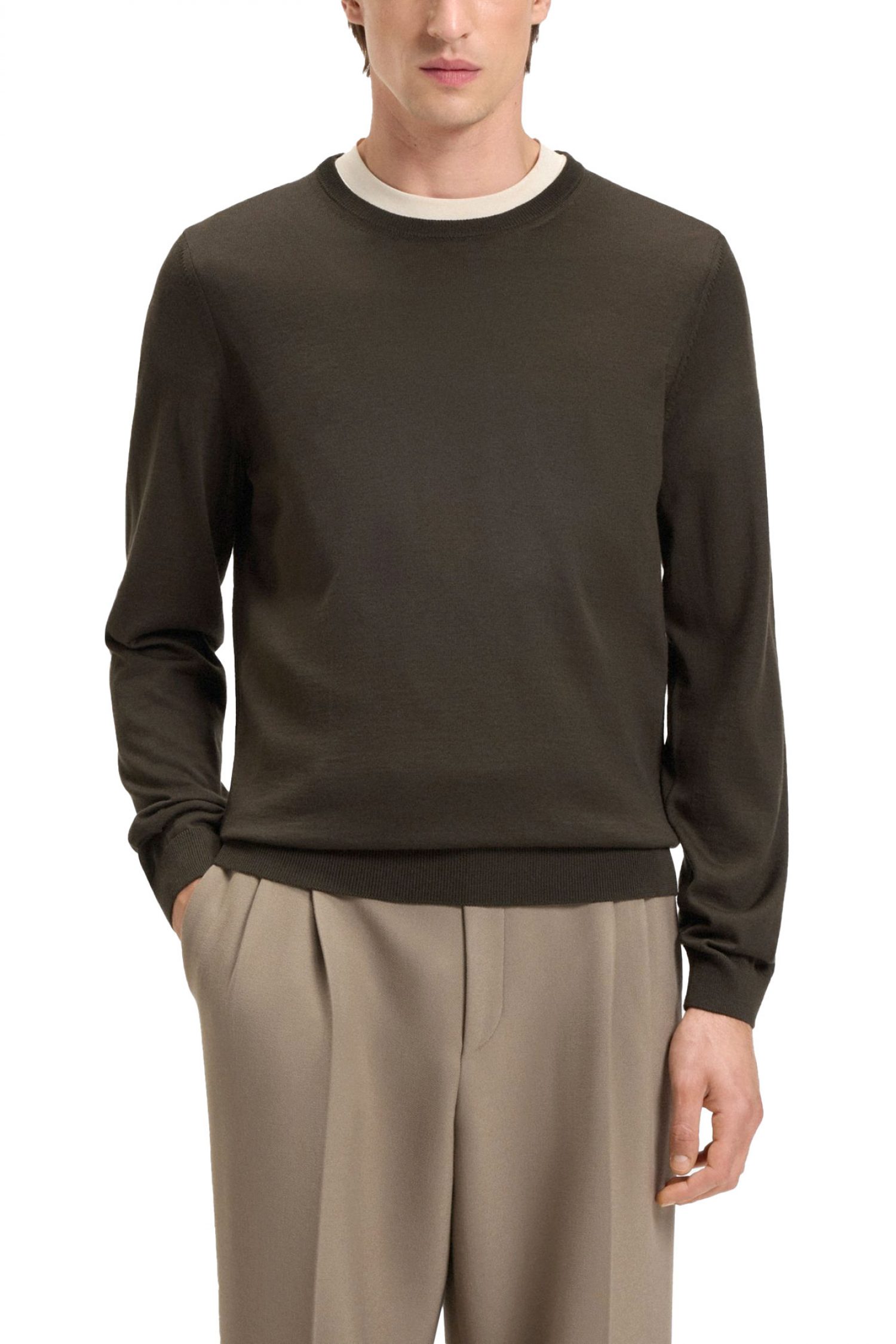 BOSS ΠΛΕΚΤΟ CREW NECK LENO-P ΚΑΦΕ