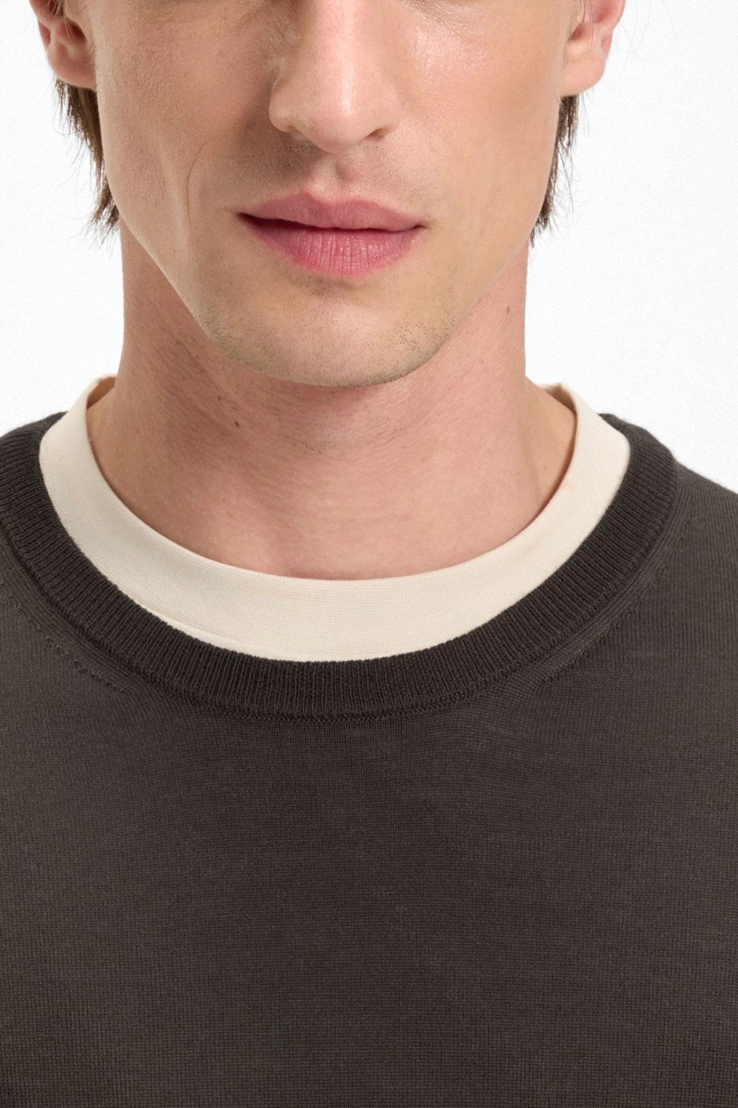 BOSS ΠΛΕΚΤΟ CREW NECK LENO-P ΚΑΦΕ