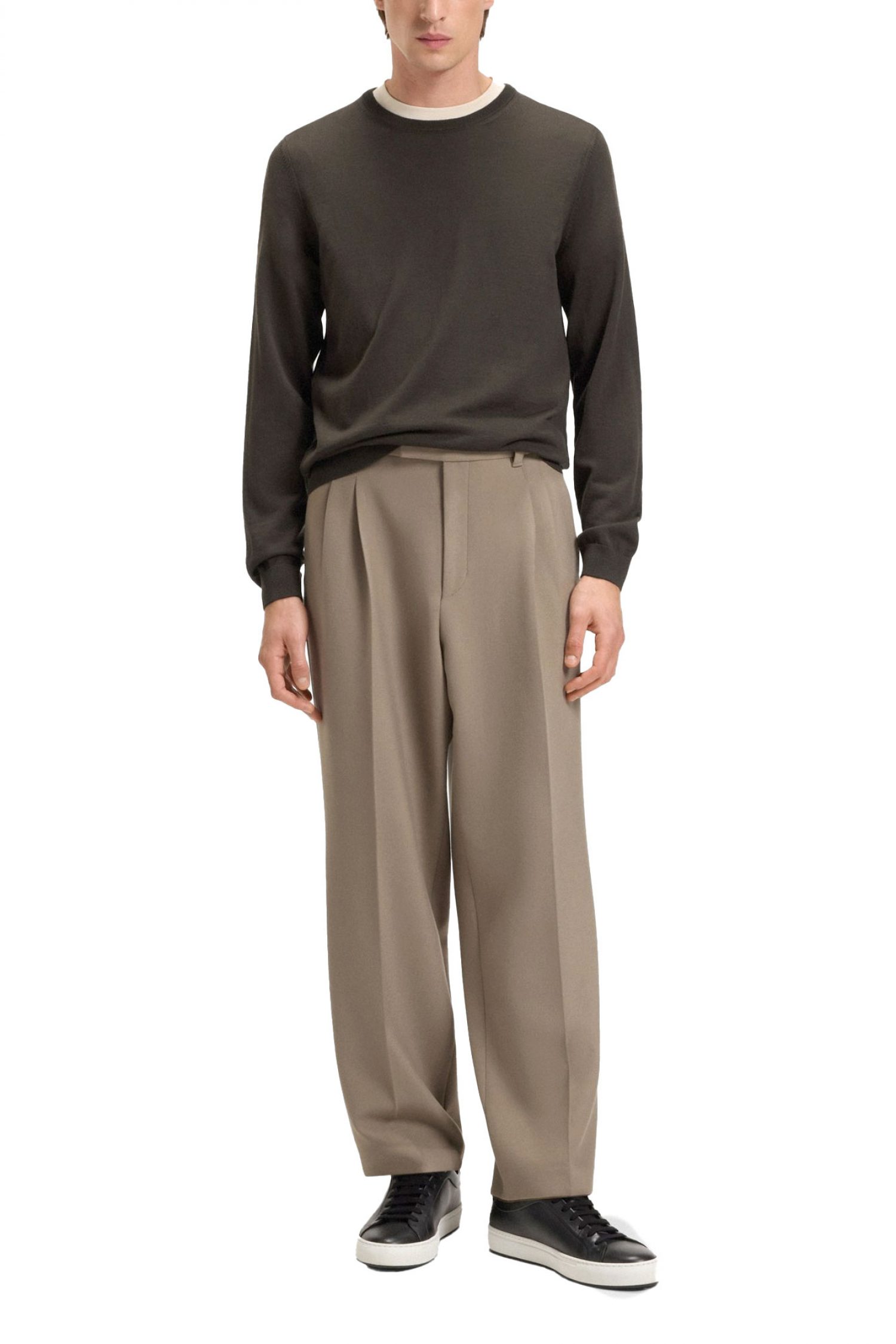 BOSS ΠΛΕΚΤΟ CREW NECK LENO-P ΚΑΦΕ