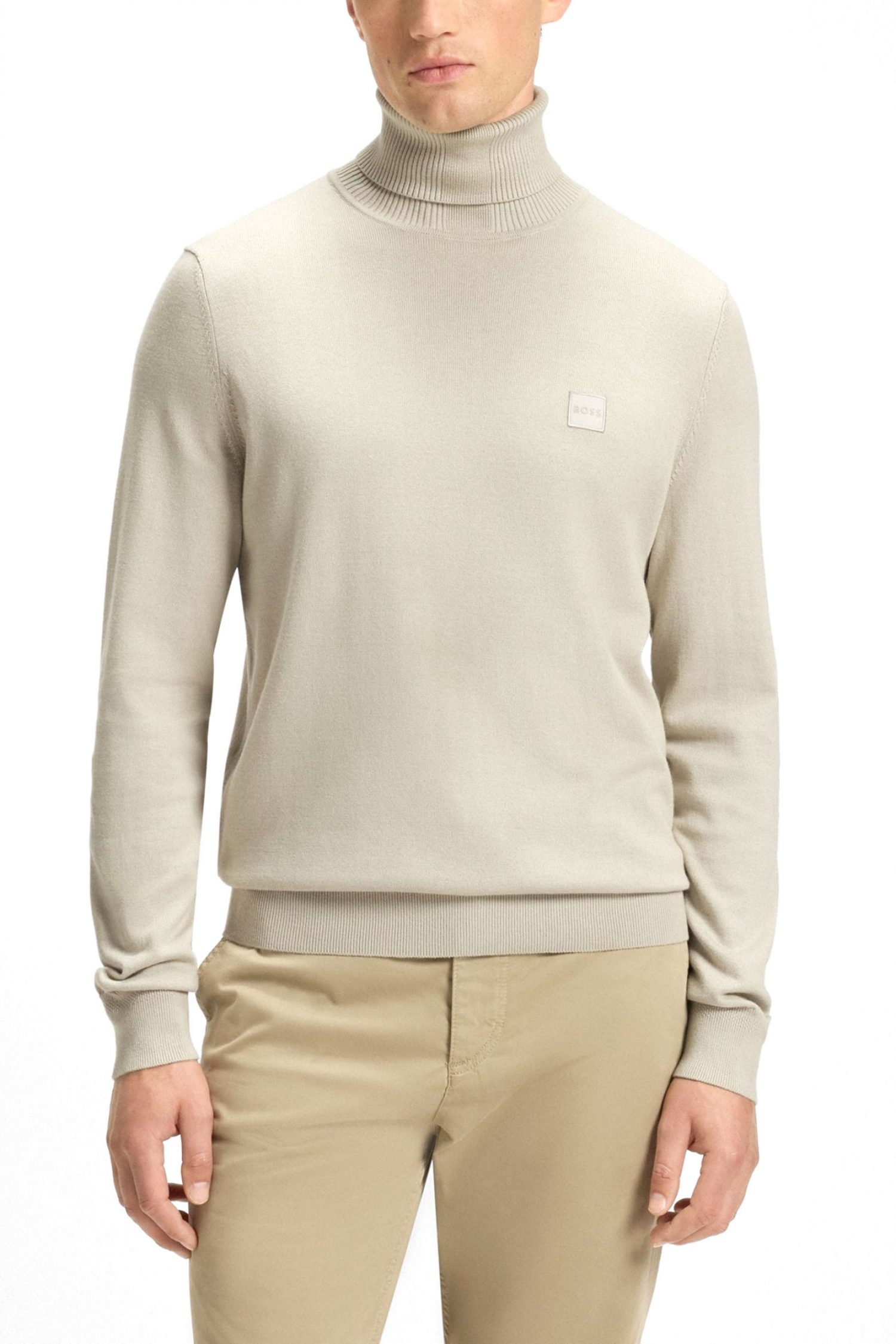 BOSS CASUAL ΠΛΕΚΤΟ TURTLE NECK AKIRO_S ΕΚΡΟΥ