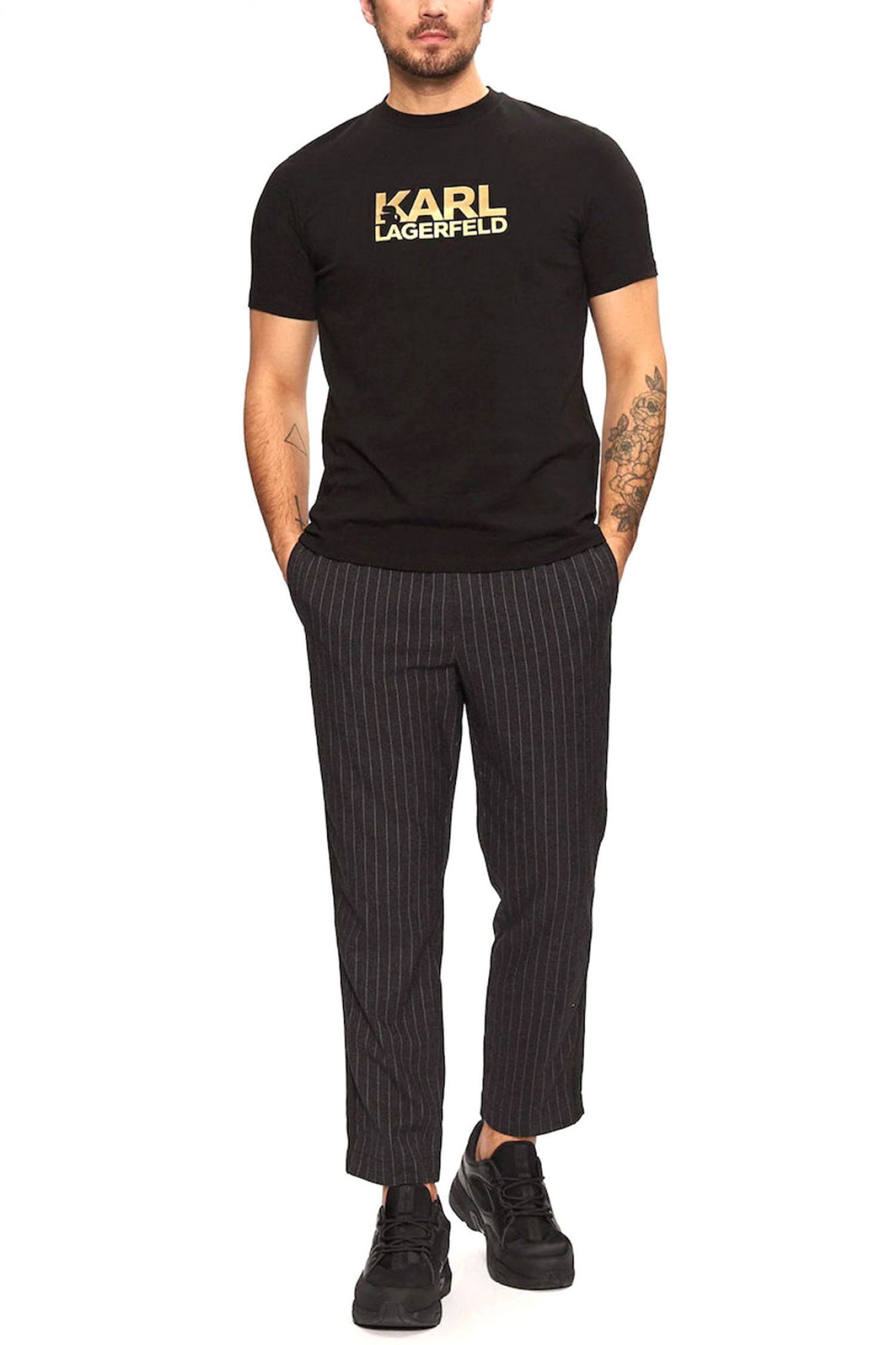 KARL LAGERFELD T-SHIRT CREW NECK GOLD LOGO ΜΑΥΡΟ