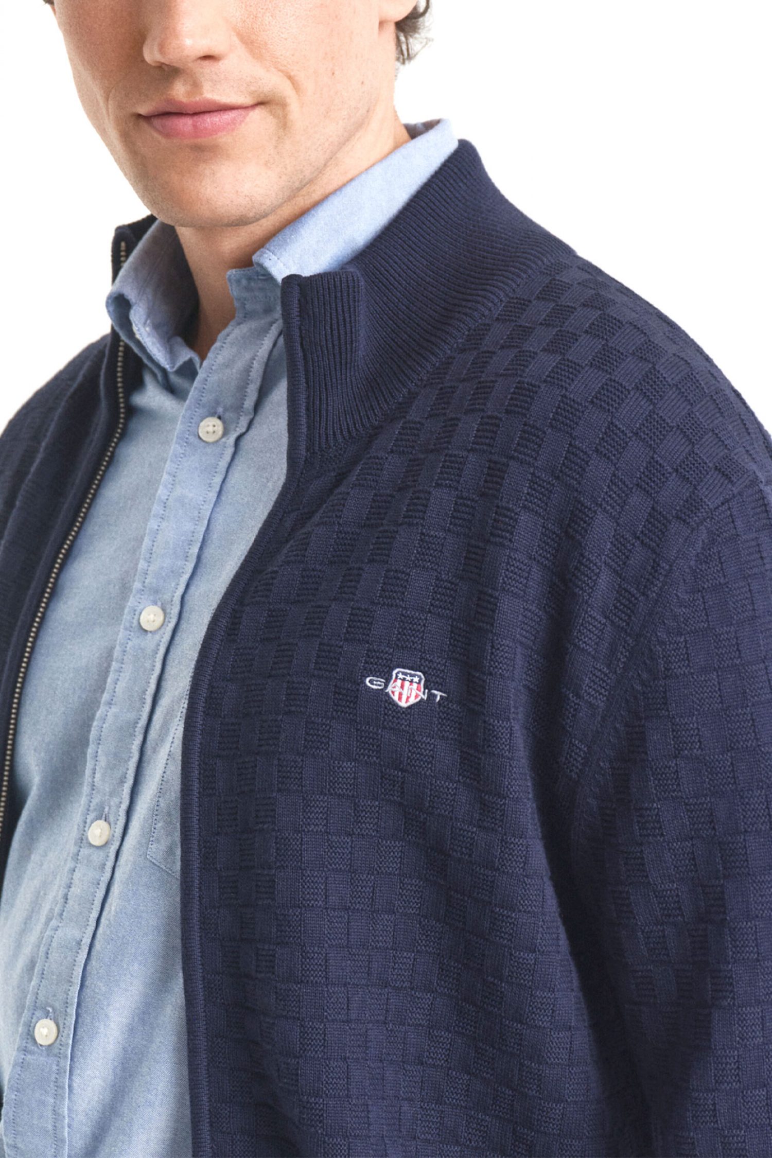 GANT ΠΛΕΚΤΟ FULLZIP MICRO TEXTURE FZ ΜΠΛΕ