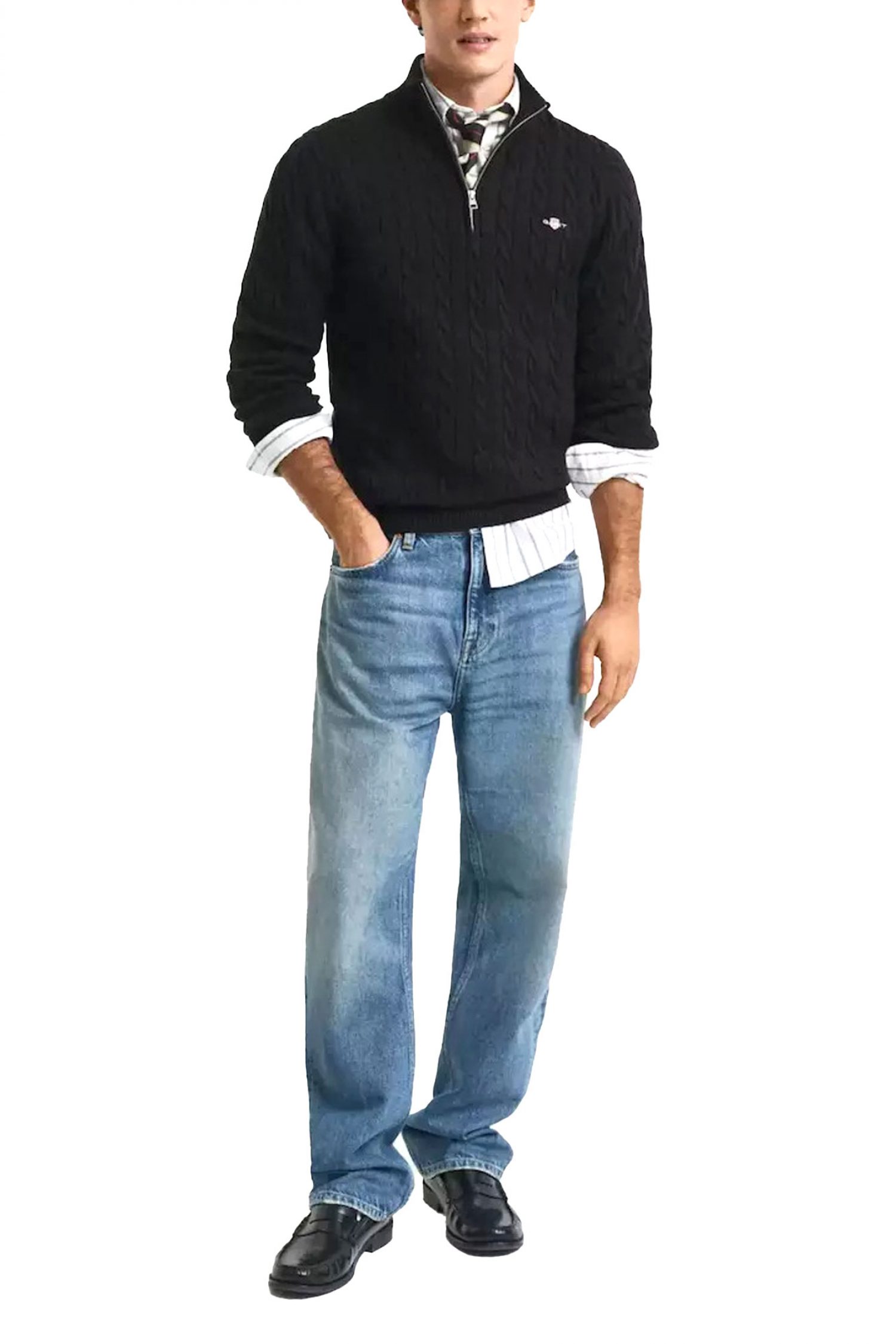 GANT ΠΛΕΚΤΟ HALF ZIP COTTON CABLE ΜΑΥΡΟ