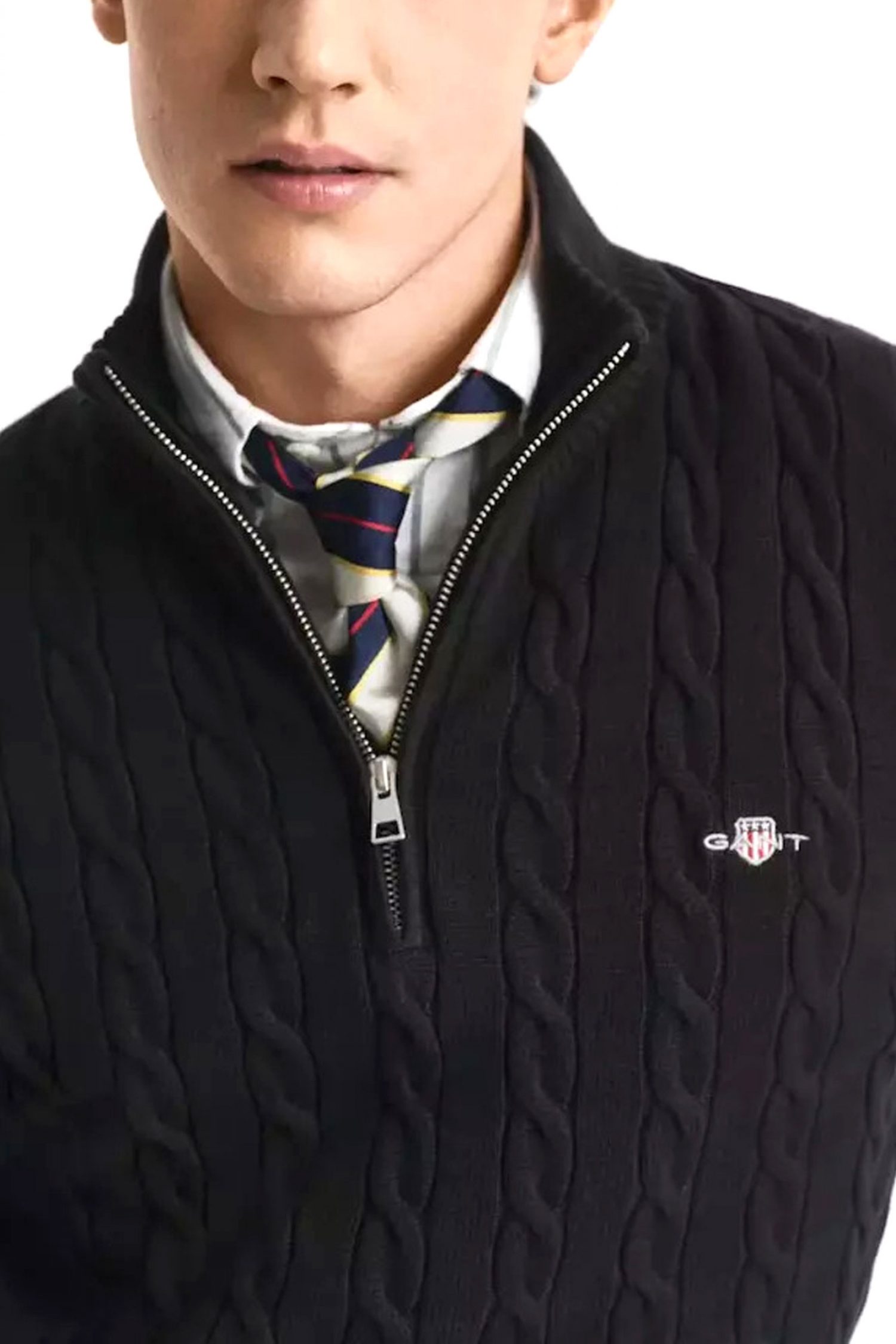 GANT ΠΛΕΚΤΟ HALF ZIP COTTON CABLE ΜΑΥΡΟ