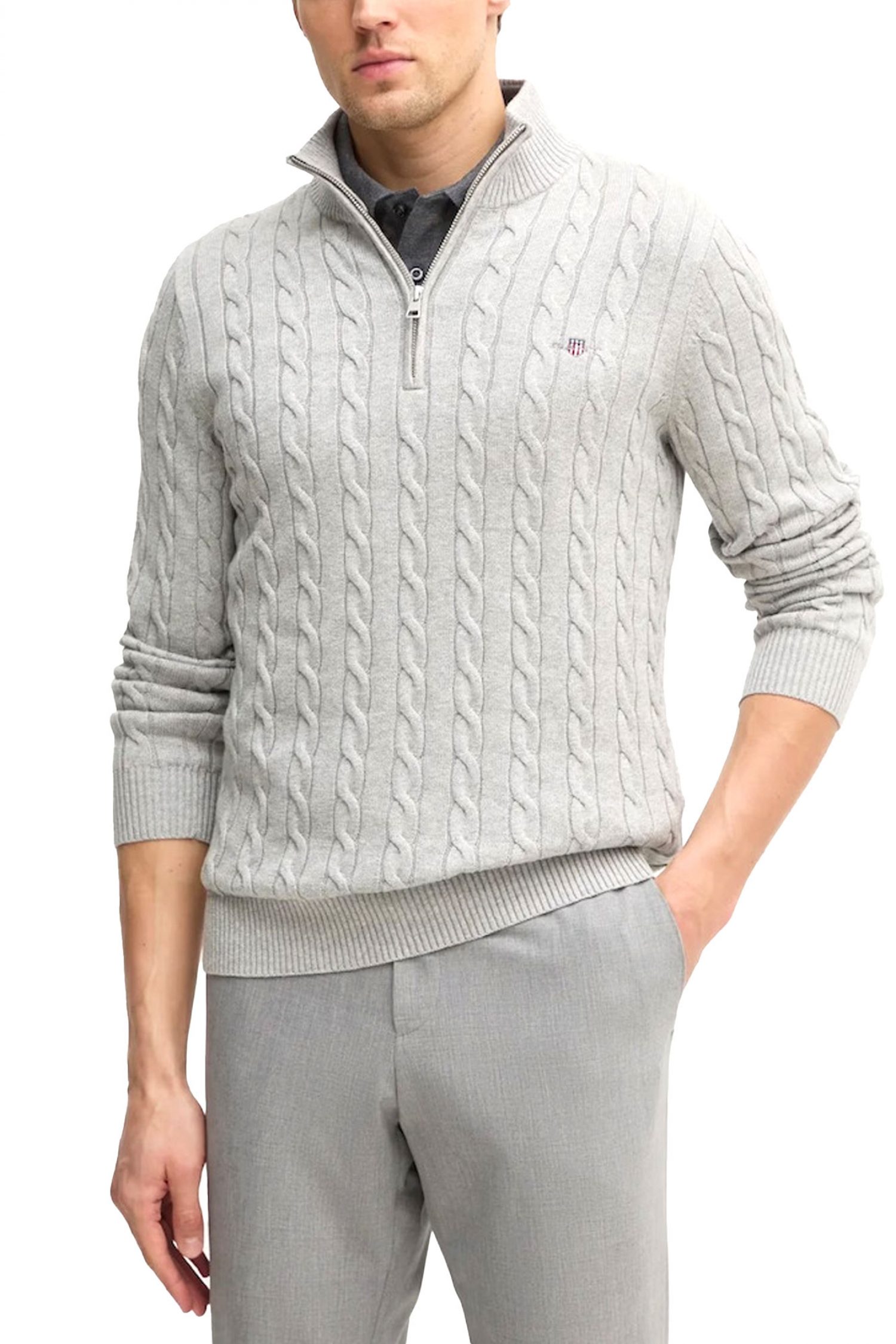 GANT ΠΛΕΚΤΟ HALF ZIP COTTON CABLE ΓΚΡΙ