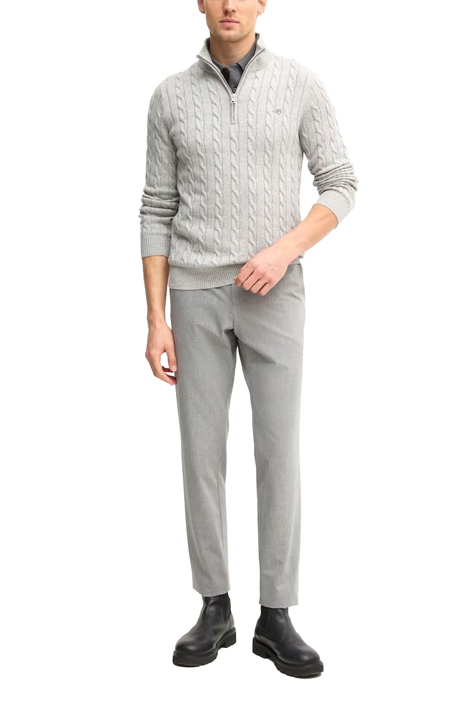 GANT ΠΛΕΚΤΟ HALF ZIP COTTON CABLE ΓΚΡΙ