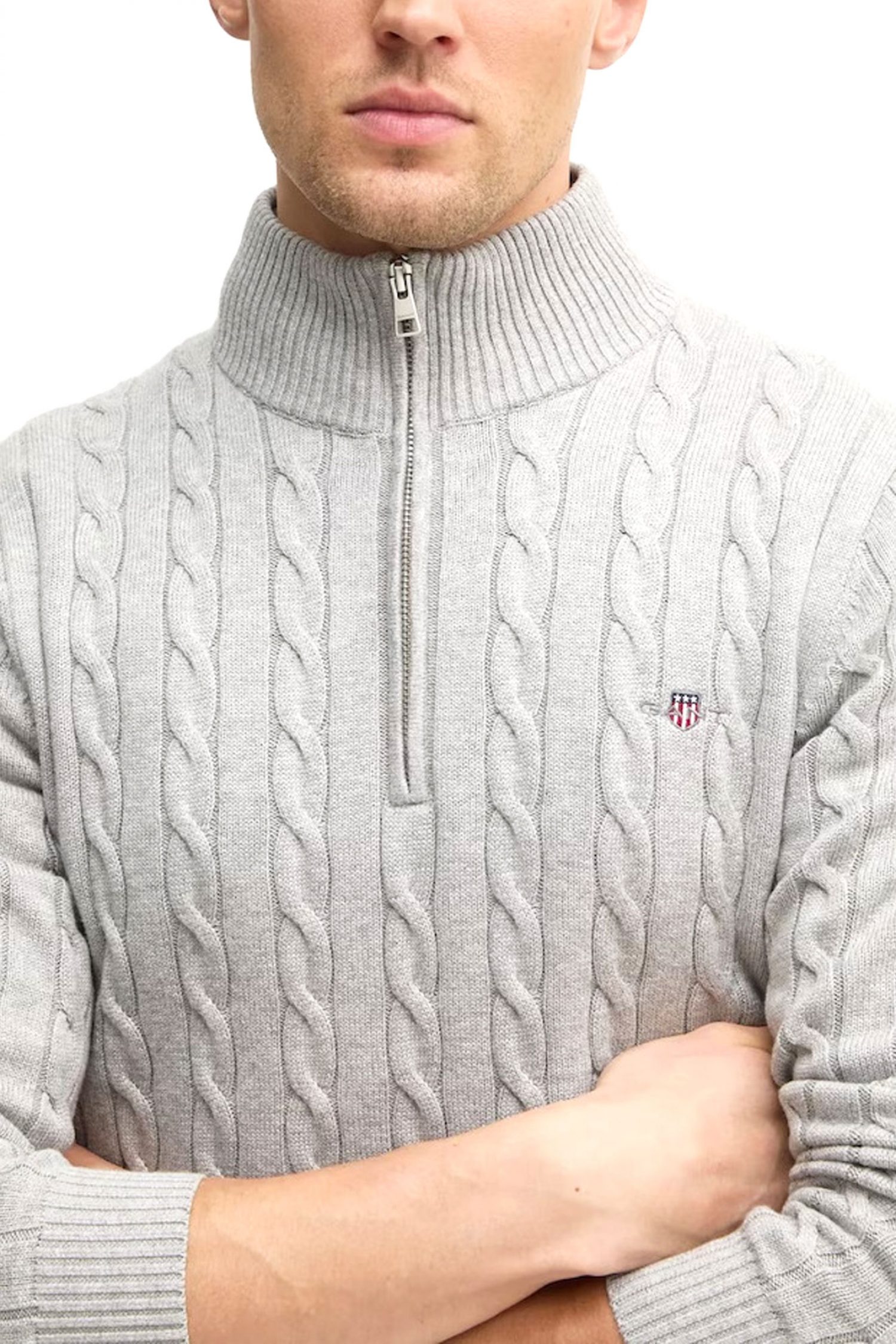 GANT ΠΛΕΚΤΟ HALF ZIP COTTON CABLE ΓΚΡΙ