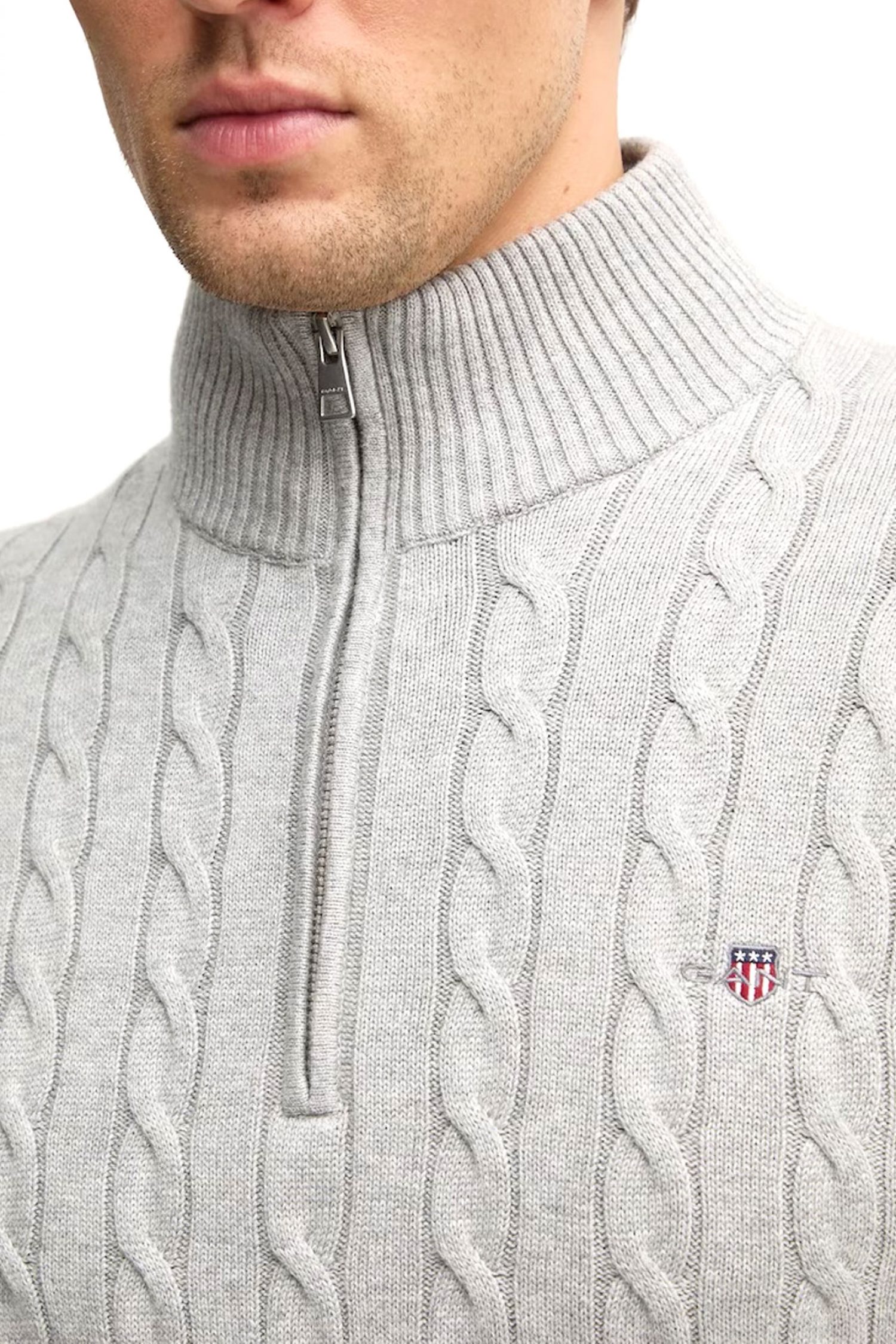 GANT ΠΛΕΚΤΟ HALF ZIP COTTON CABLE ΓΚΡΙ