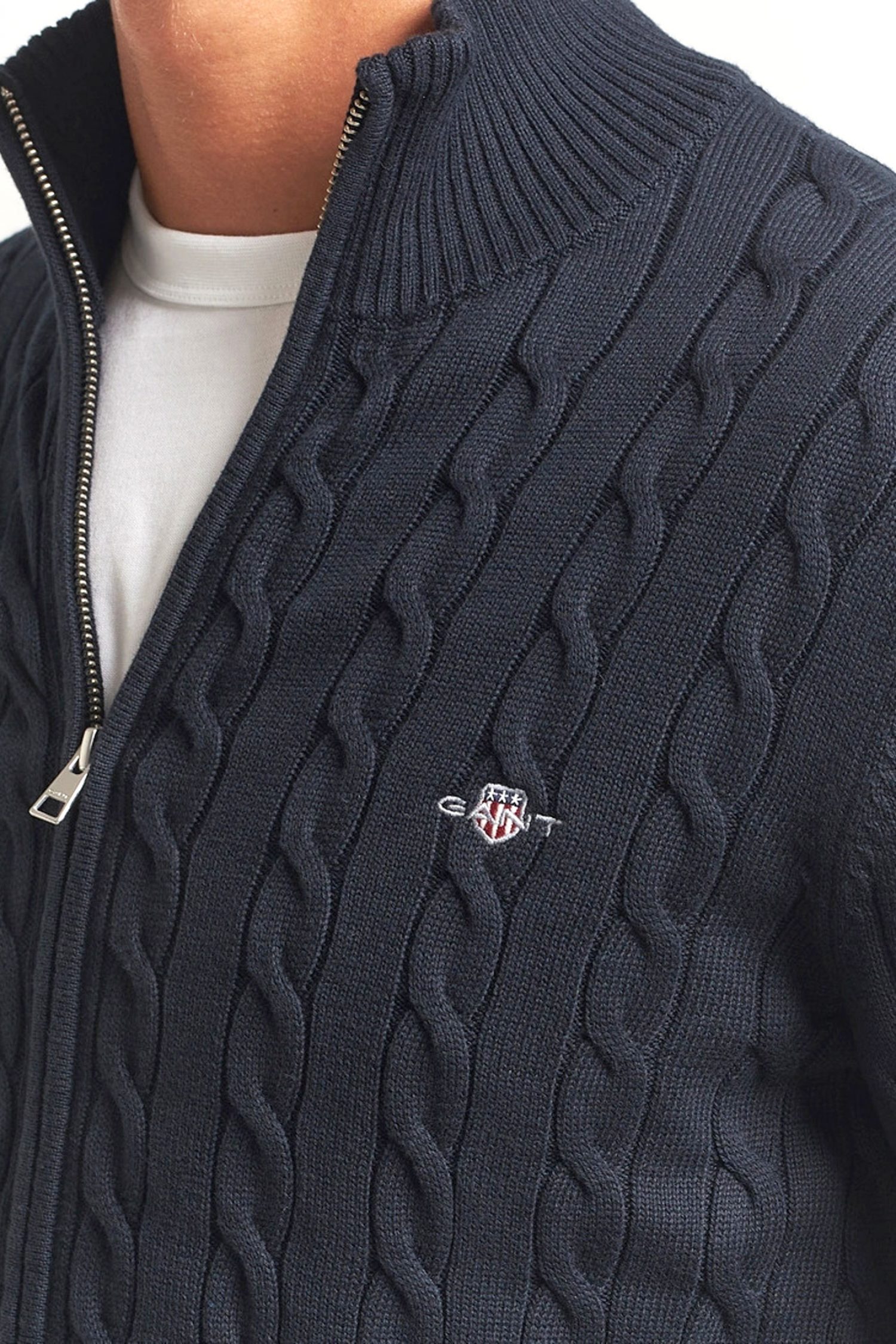 GANT ΠΛΕΚΤΟ FULL ZIP COTTON CABLE ZIPPED CARDIGAN ΜΠΛΕ