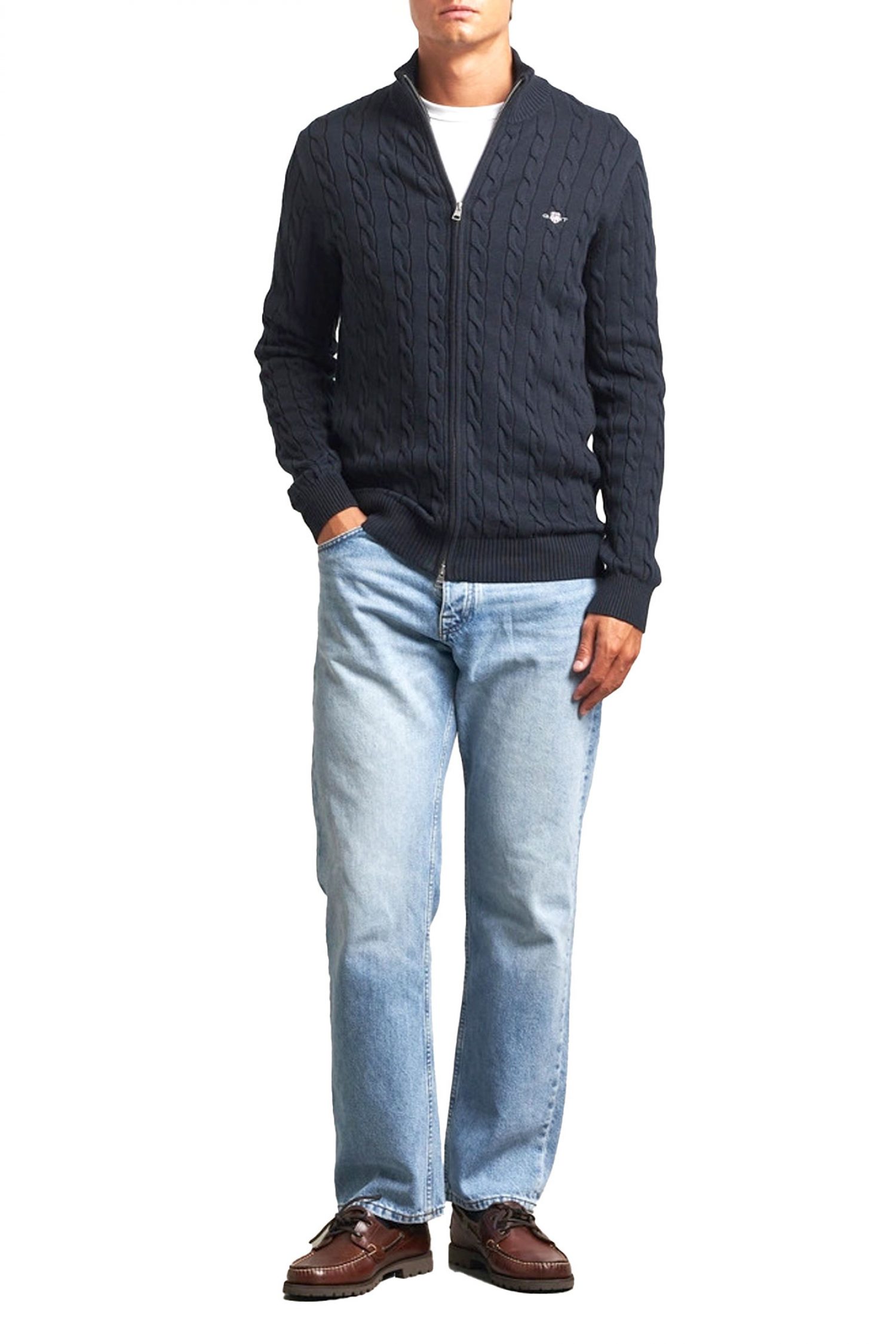 GANT ΠΛΕΚΤΟ FULL ZIP COTTON CABLE ZIPPED CARDIGAN ΜΠΛΕ